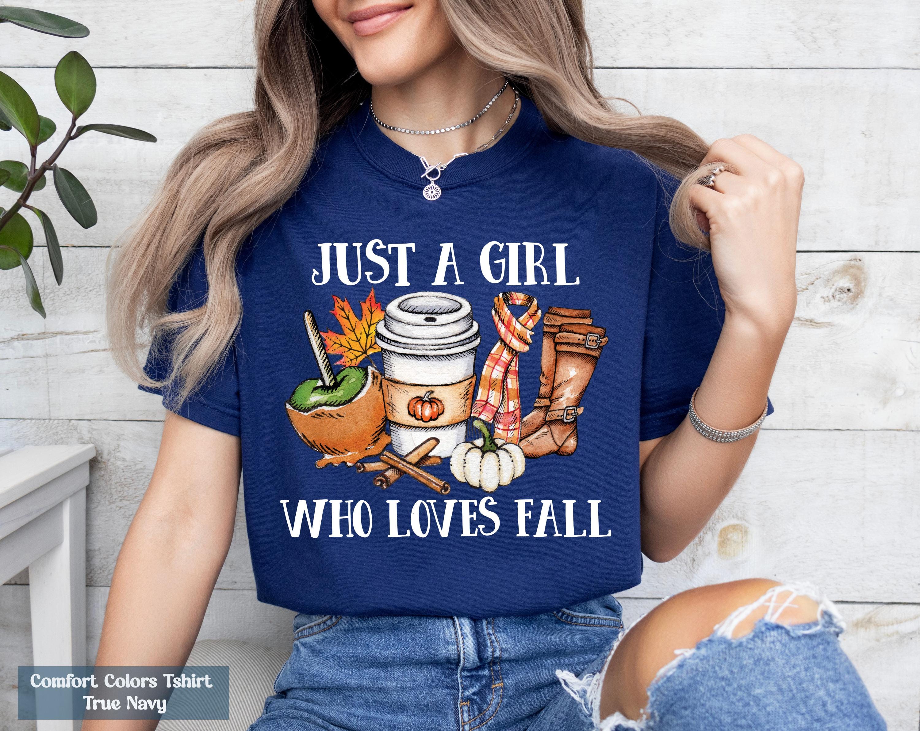 Just a Girl Who Loves Fall T-Shirt, Cozy Autumn Shirt, Cute Autumn Graphic Tee, Fall Aesthetic Shirt for Women, Hello Pumpkin Season Shirt