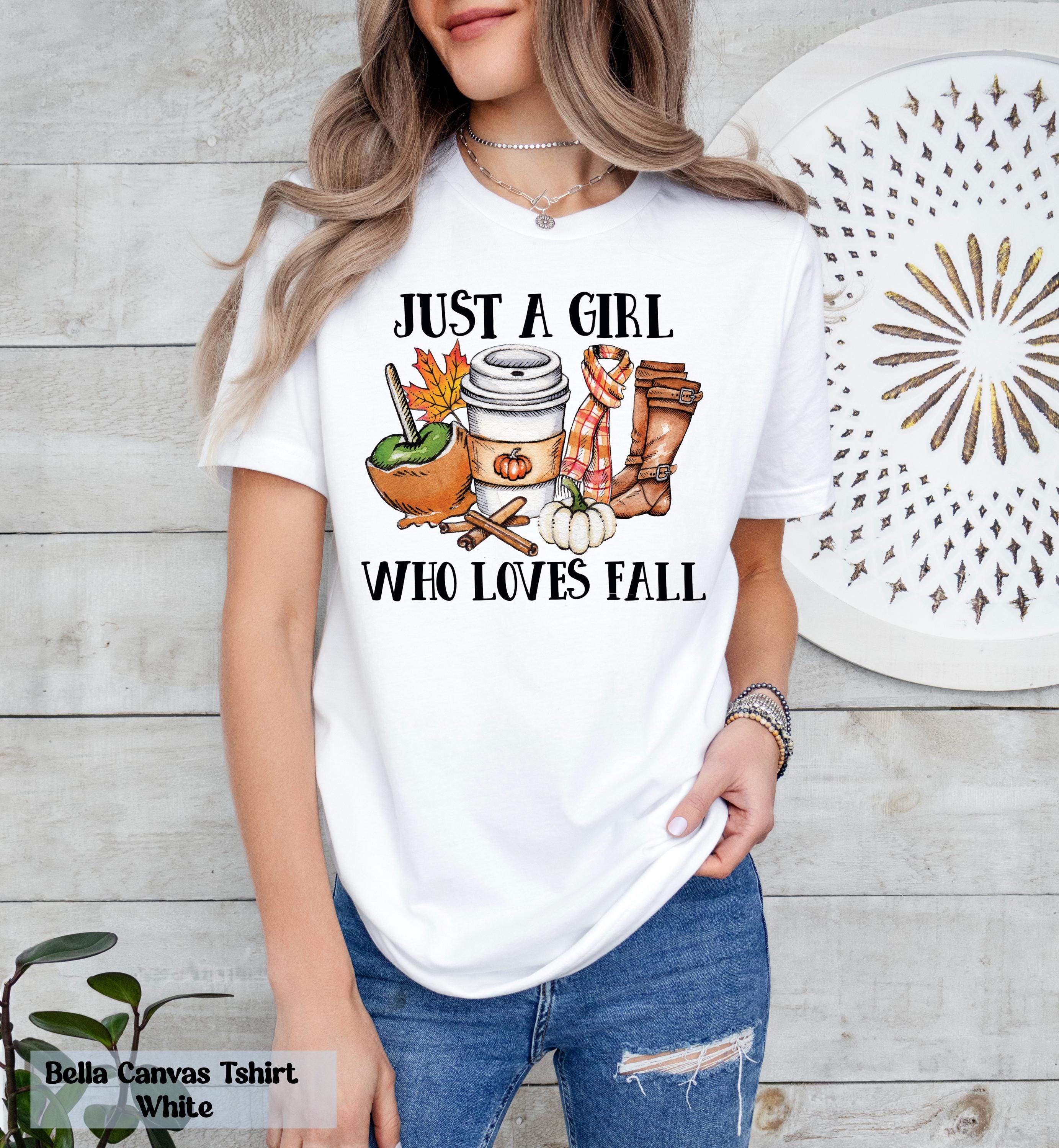 Just a Girl Who Loves Fall T-Shirt, Cozy Autumn Shirt, Cute Autumn Graphic Tee, Fall Aesthetic Shirt for Women, Hello Pumpkin Season Shirt