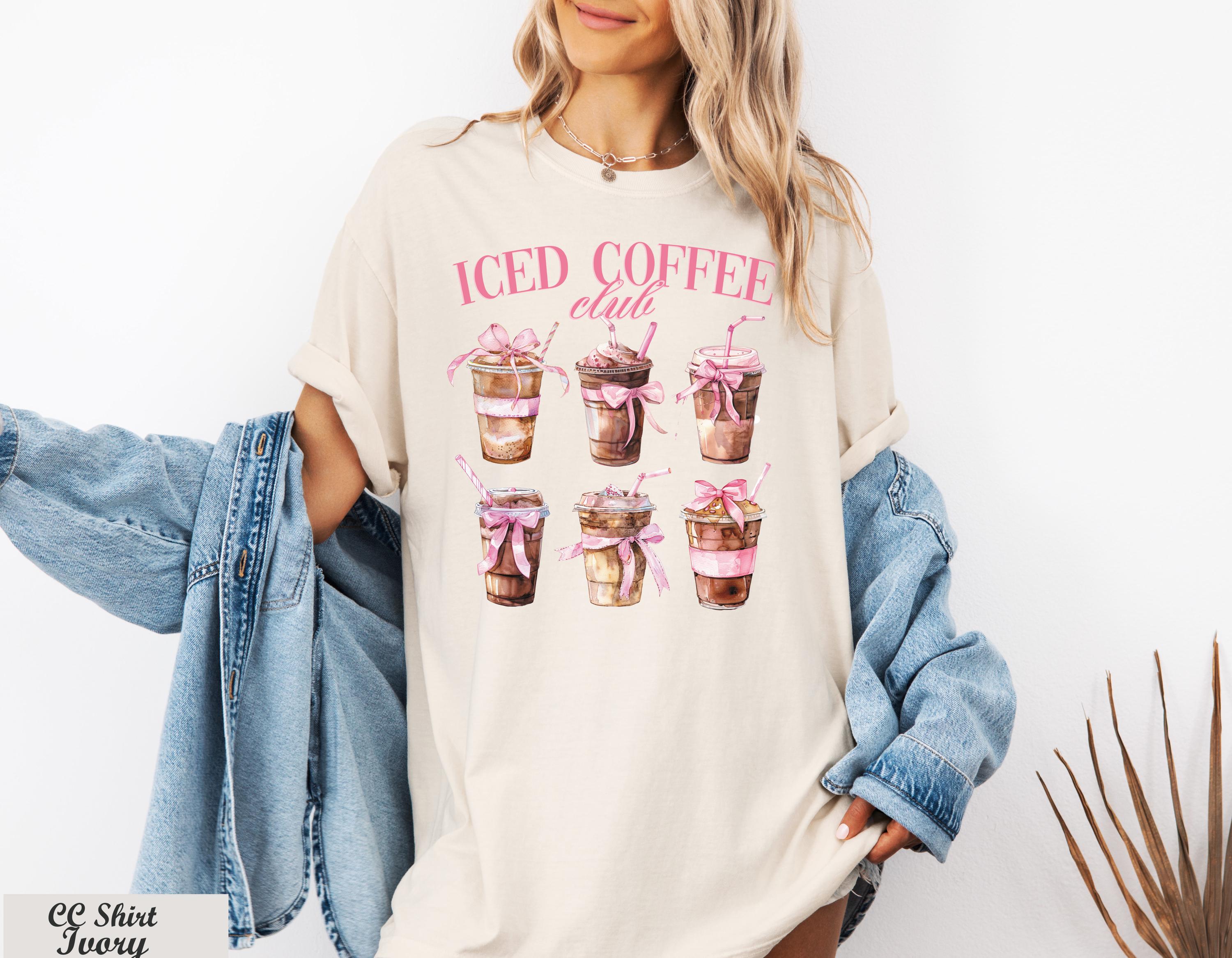 Iced Coffee Club Shirt, Trendy Mom Coffee Lover Shirt, Coquette Bow Coffee Shirt, Trendy Iced Coffee Club Shirt,Girls Club for Coffee Lovers