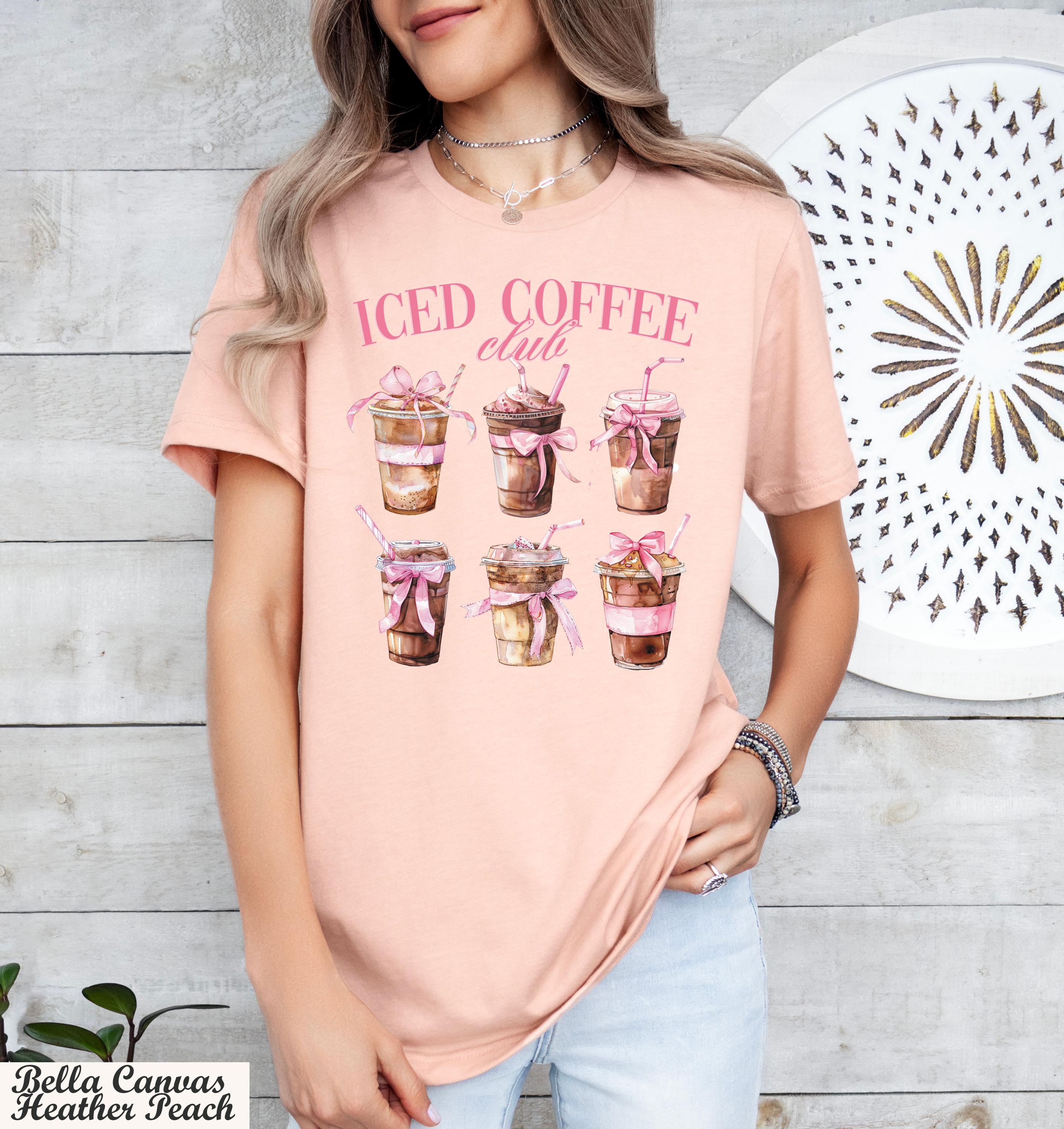 Iced Coffee Club Shirt, Trendy Mom Coffee Lover Shirt, Coquette Bow Coffee Shirt, Trendy Iced Coffee Club Shirt,Girls Club for Coffee Lovers