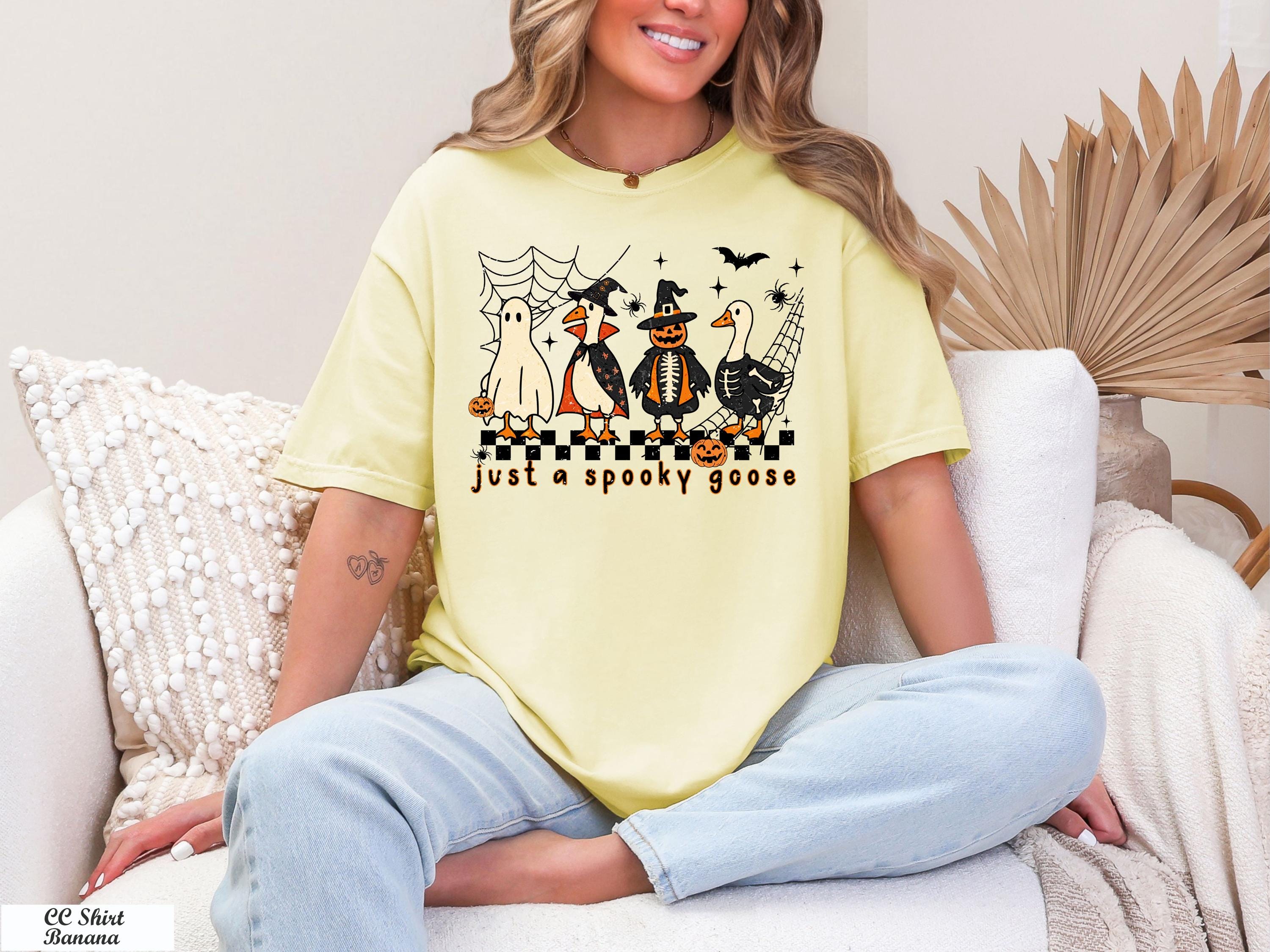 Just a Spooky Goose Shirt, Funny Goose Skeleton Tee, Witch Pumpkin Ghost Shirt,Spooky Goose Halloween Tee,Cute Horror Tee,Spooky Goose Shirt