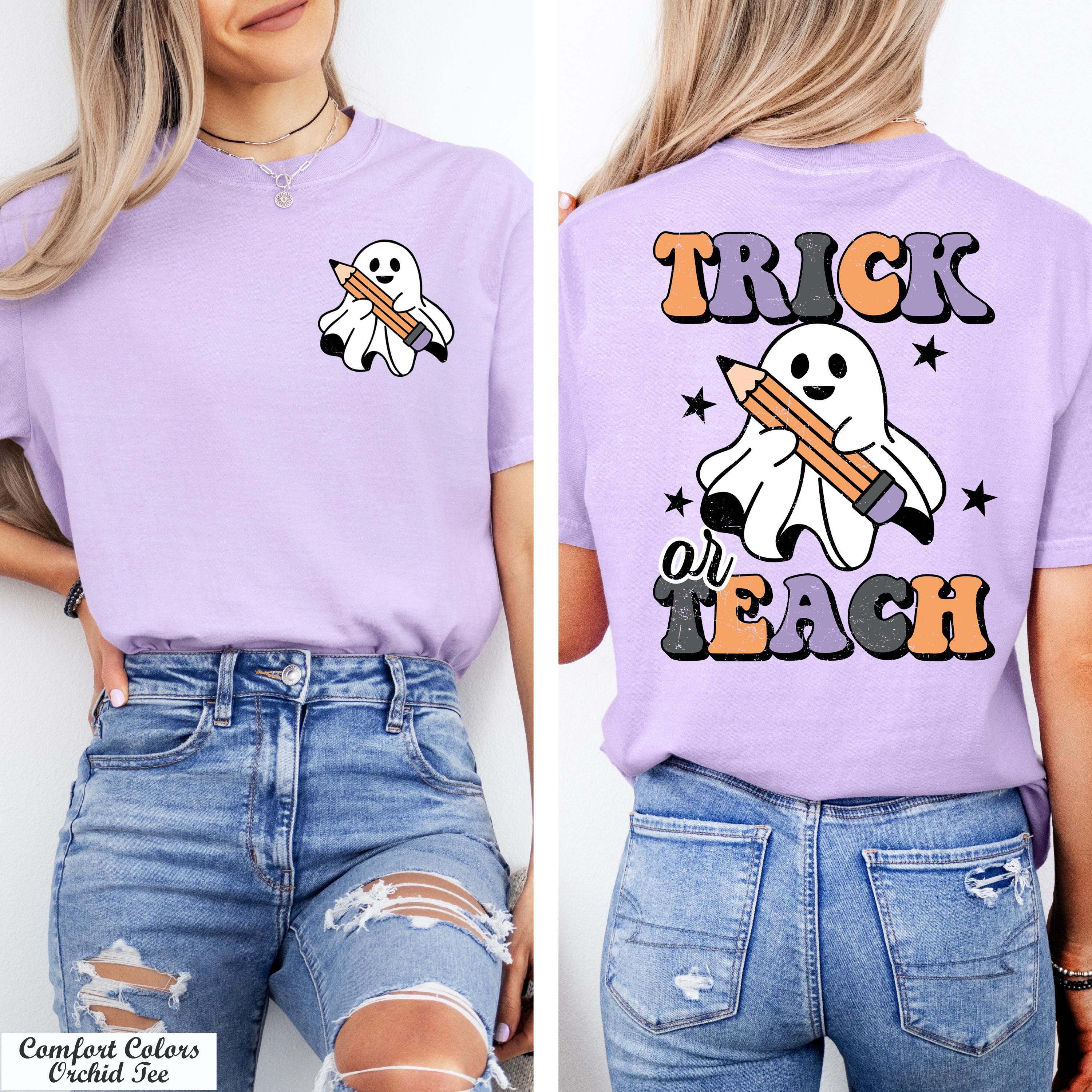 Trick or Teach Shirt, Spooky Ghost Teacher Shirt, Retro Fall Teacher Tee, Teacher Halloween Shirt,School Halloween Party,Fall Teacher Shirt