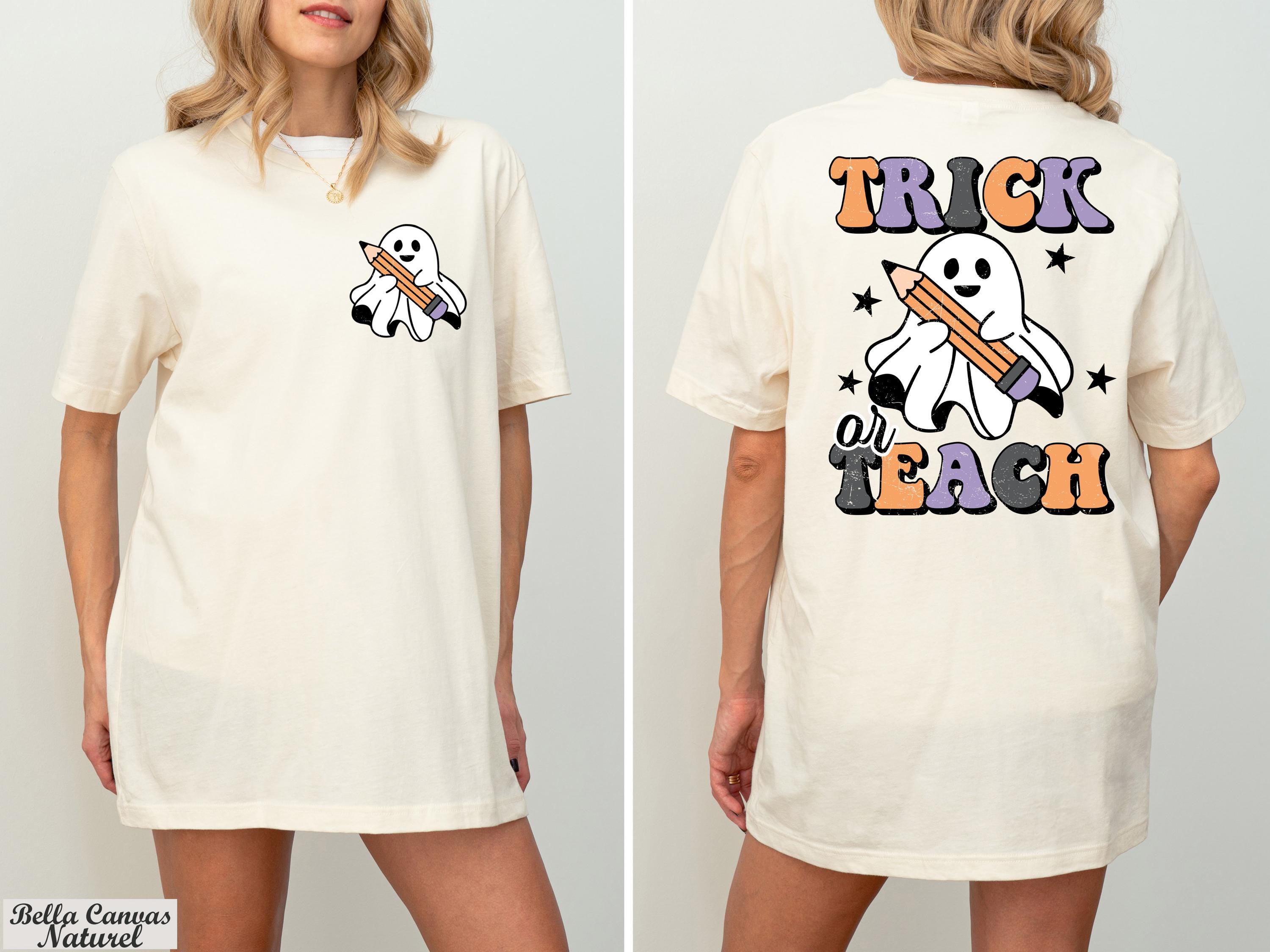 Trick or Teach Shirt, Spooky Ghost Teacher Shirt, Retro Fall Teacher Tee, Teacher Halloween Shirt,School Halloween Party,Fall Teacher Shirt