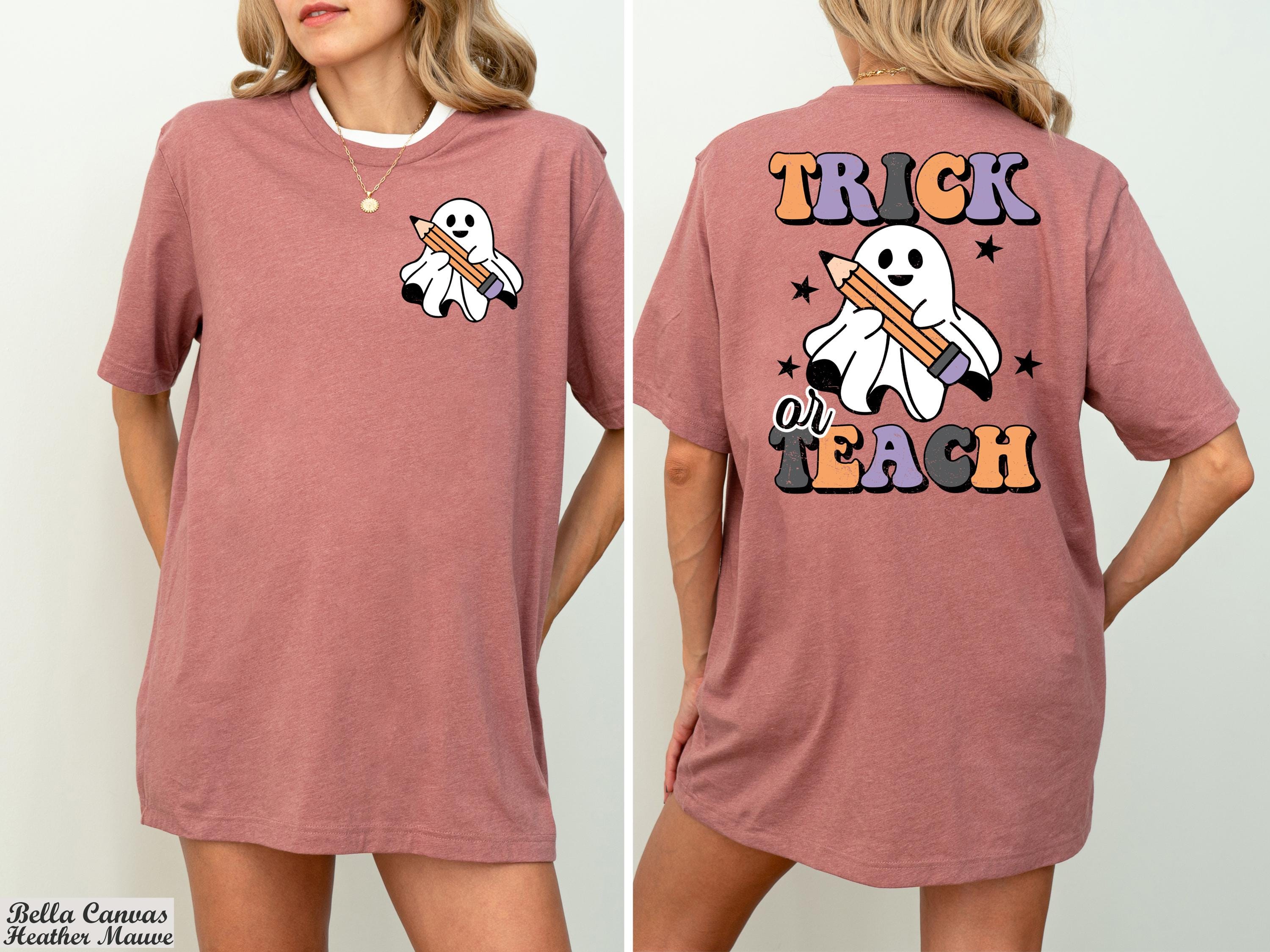 Trick or Teach Shirt, Spooky Ghost Teacher Shirt, Retro Fall Teacher Tee, Teacher Halloween Shirt,School Halloween Party,Fall Teacher Shirt