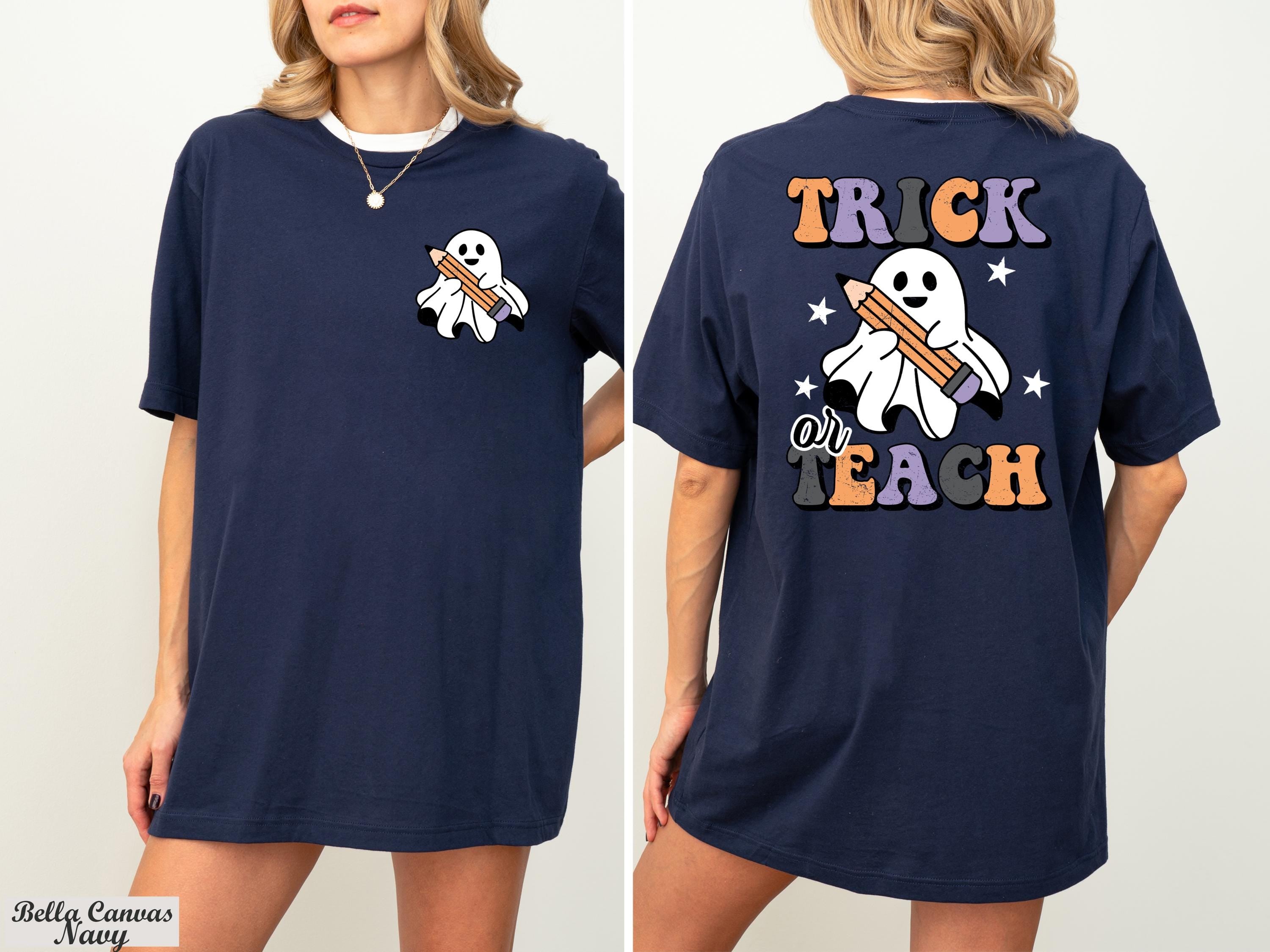 Trick or Teach Shirt, Spooky Ghost Teacher Shirt, Retro Fall Teacher Tee, Teacher Halloween Shirt,School Halloween Party,Fall Teacher Shirt