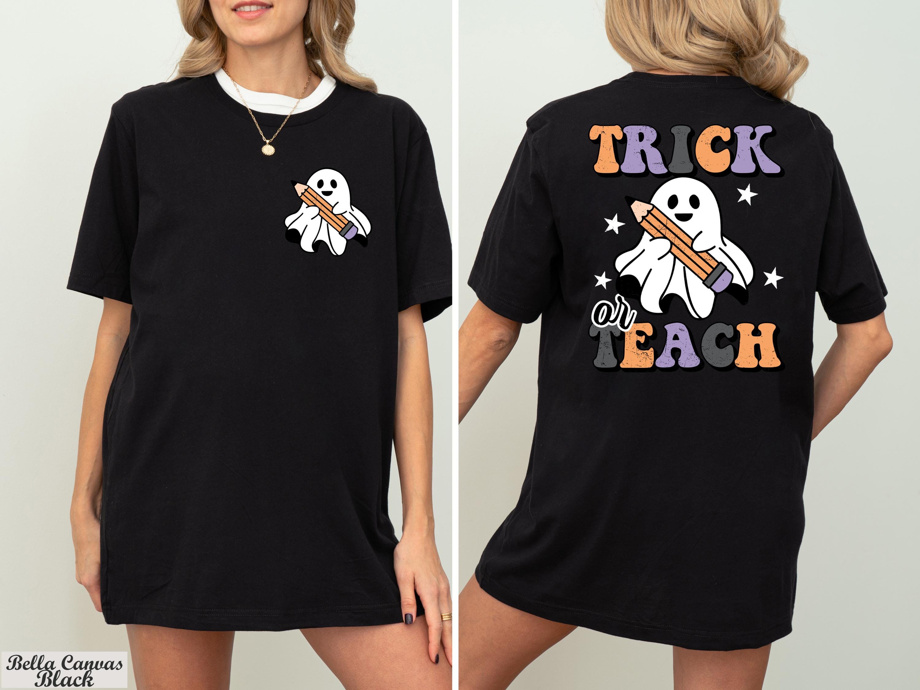 Trick or Teach Shirt, Spooky Ghost Teacher Shirt, Retro Fall Teacher Tee, Teacher Halloween Shirt,School Halloween Party,Fall Teacher Shirt