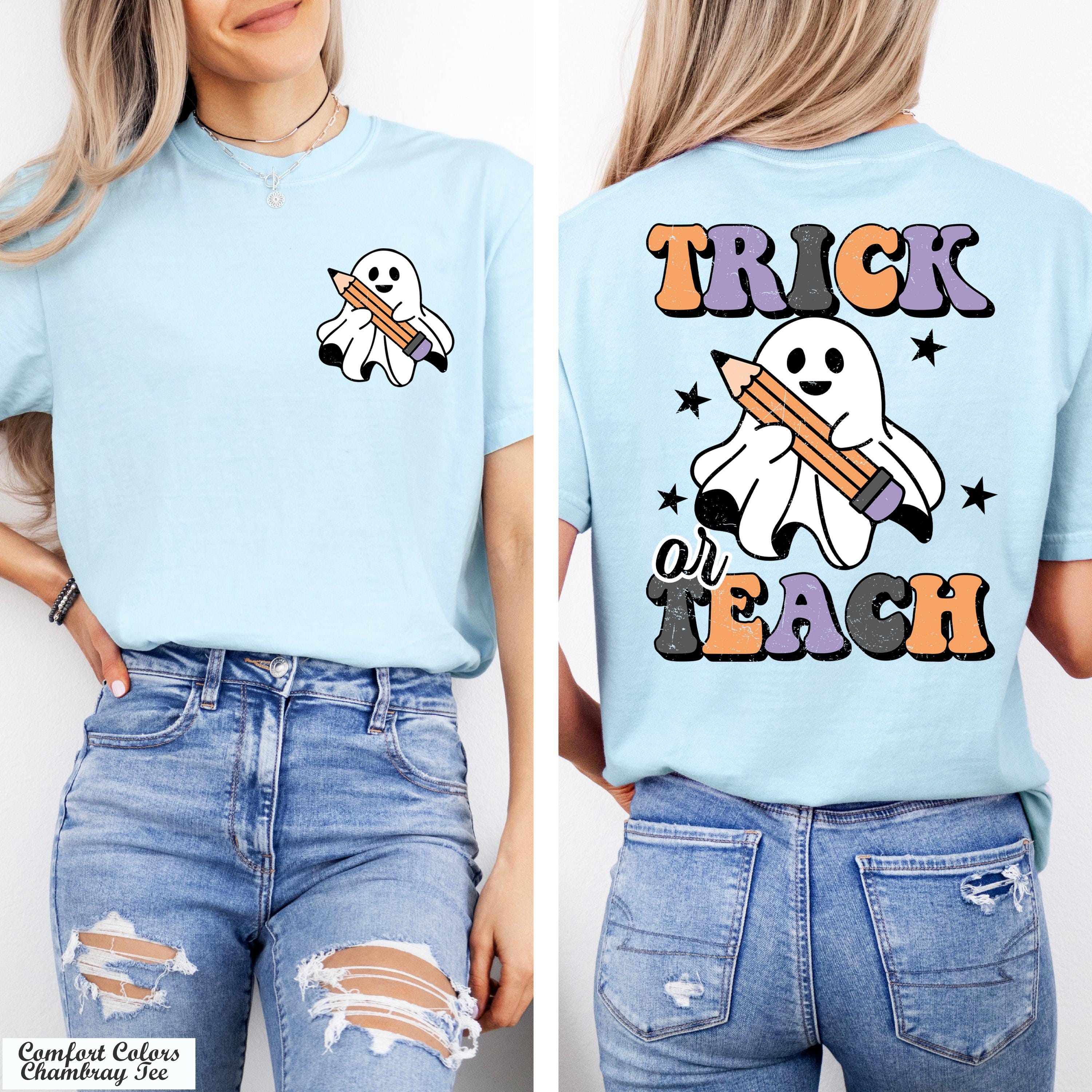 Trick or Teach Shirt, Spooky Ghost Teacher Shirt, Retro Fall Teacher Tee, Teacher Halloween Shirt,School Halloween Party,Fall Teacher Shirt