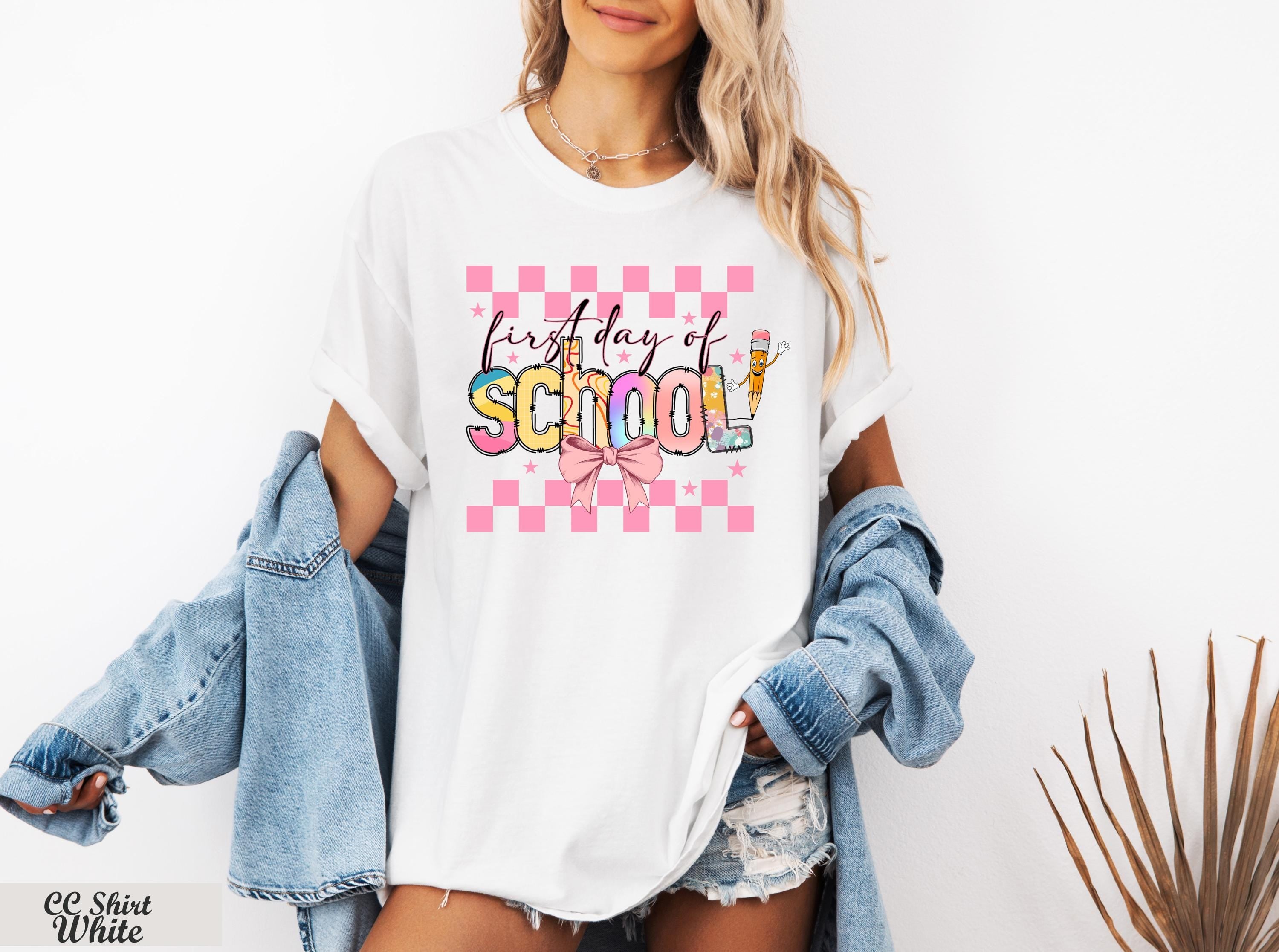 Coquette First Day Of School Shirt,Colorful Back to School Shirt,Back to School 1st Grade Tee, Teacher Appreciation Gift,Coquette Bow Tee