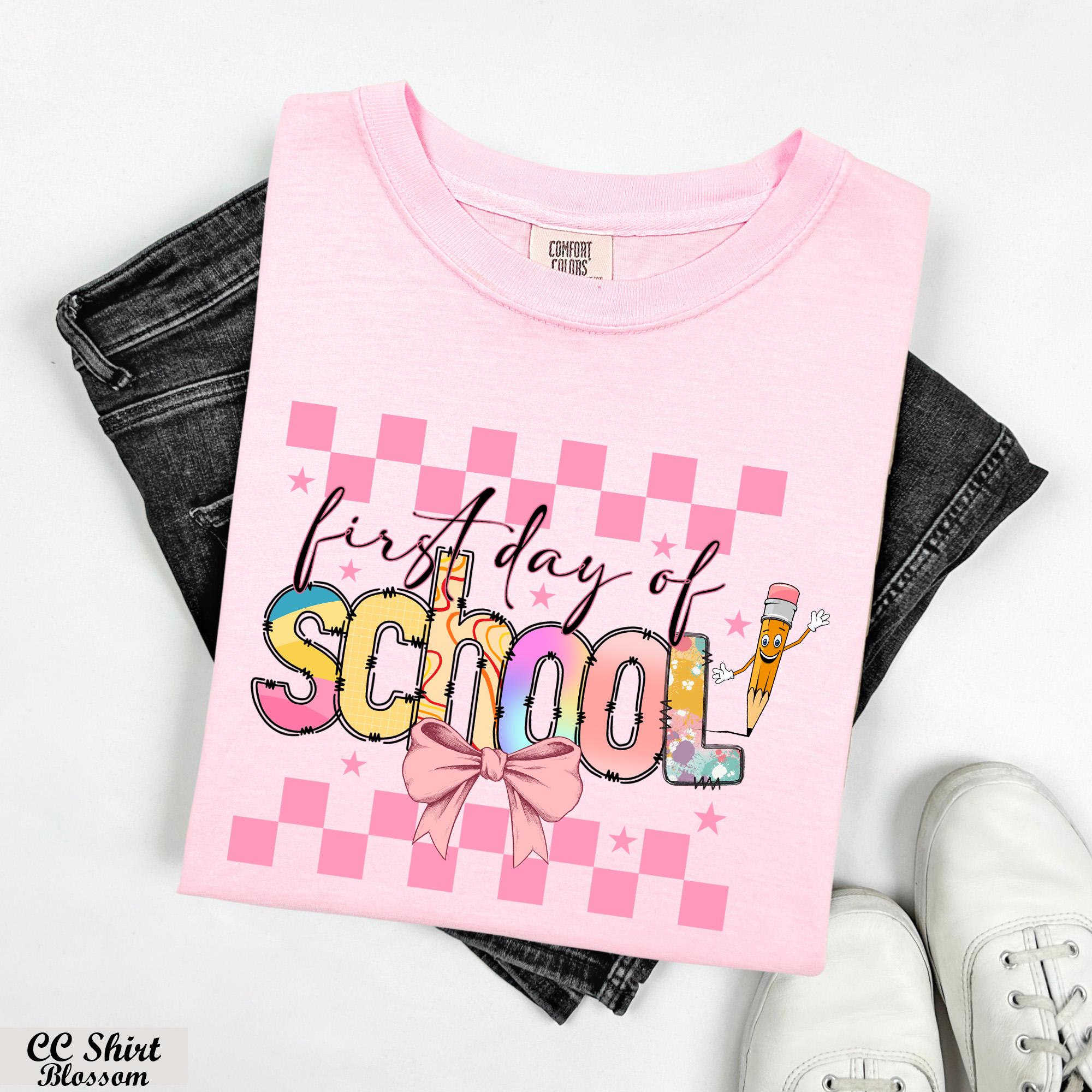 Coquette First Day Of School Shirt,Colorful Back to School Shirt,Back to School 1st Grade Tee, Teacher Appreciation Gift,Coquette Bow Tee