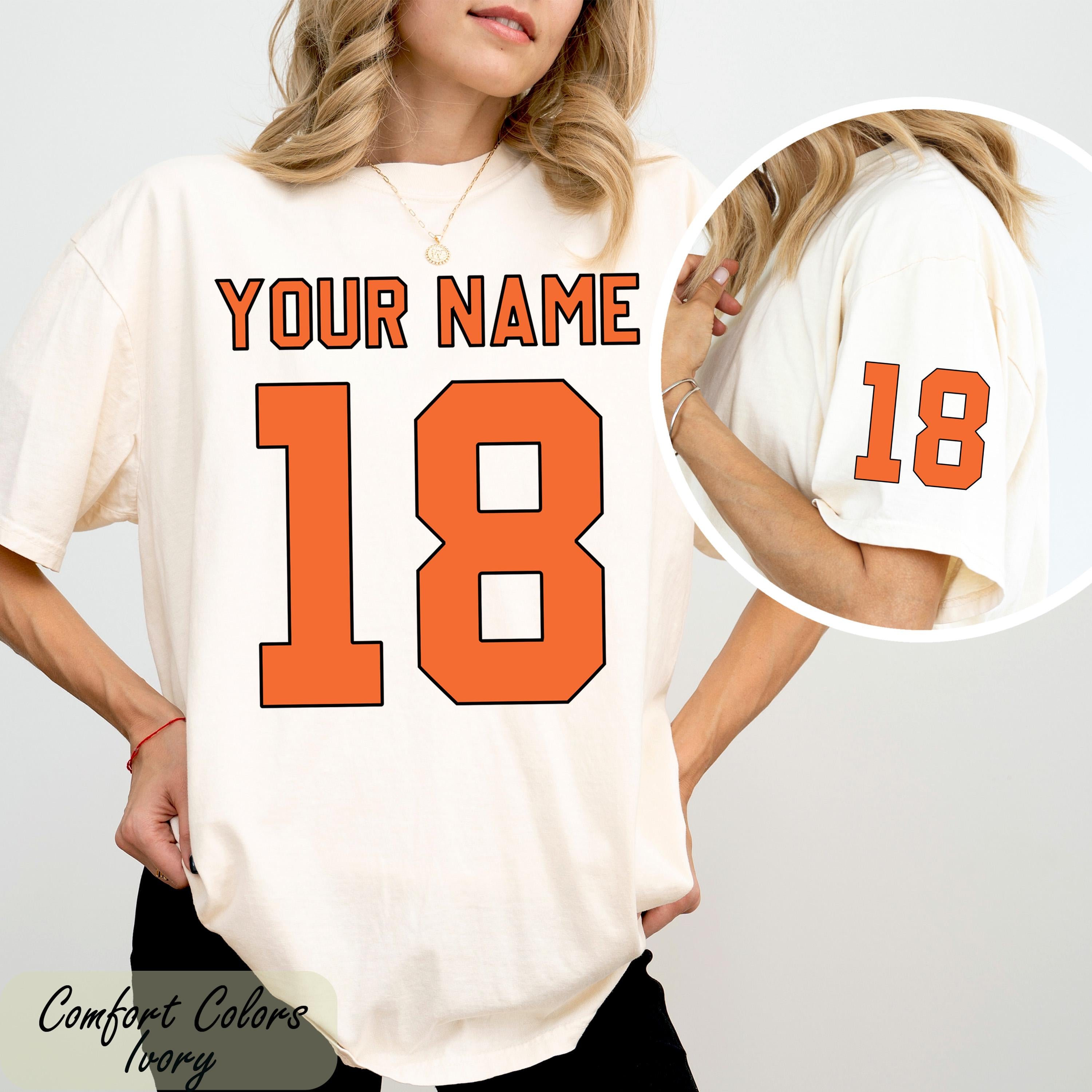 Comfort Colors® Custom Name and Number T-Shirt, Custom Your Name Shirt, Custom Jersey Number Sleeve Tee, Custom Sport Gift, Customized Tee