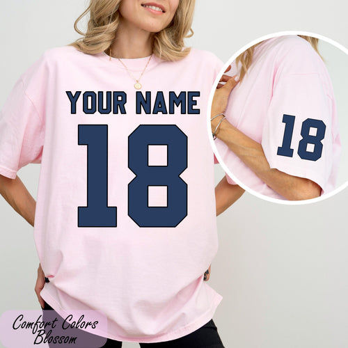 Comfort Colors® Custom Name and Number T-Shirt, Custom Your Name Shirt, Custom Jersey Number Sleeve Tee, Custom Sport Gift, Customized Tee