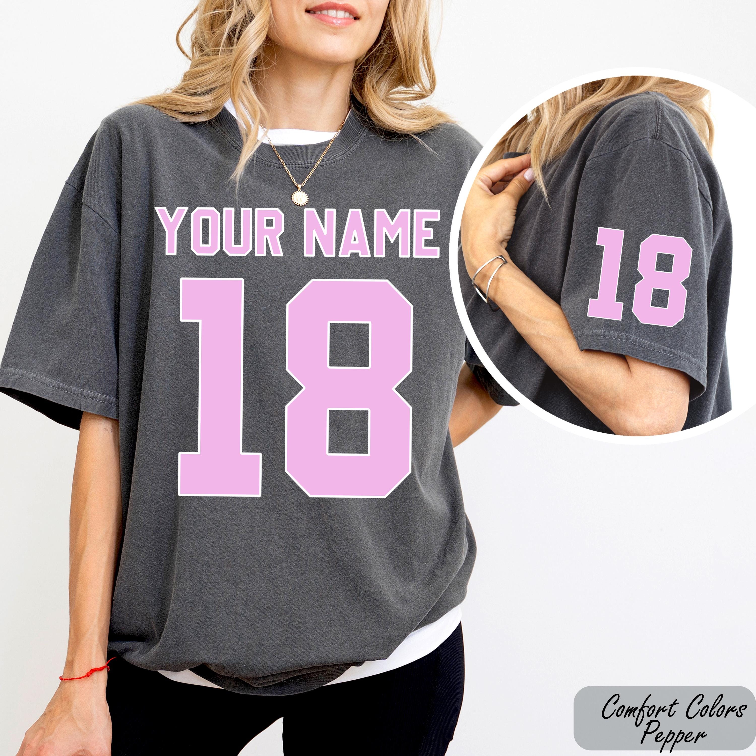 Comfort Colors® Custom Name and Number T-Shirt, Custom Your Name Shirt, Custom Jersey Number Sleeve Tee, Custom Sport Gift, Customized Tee