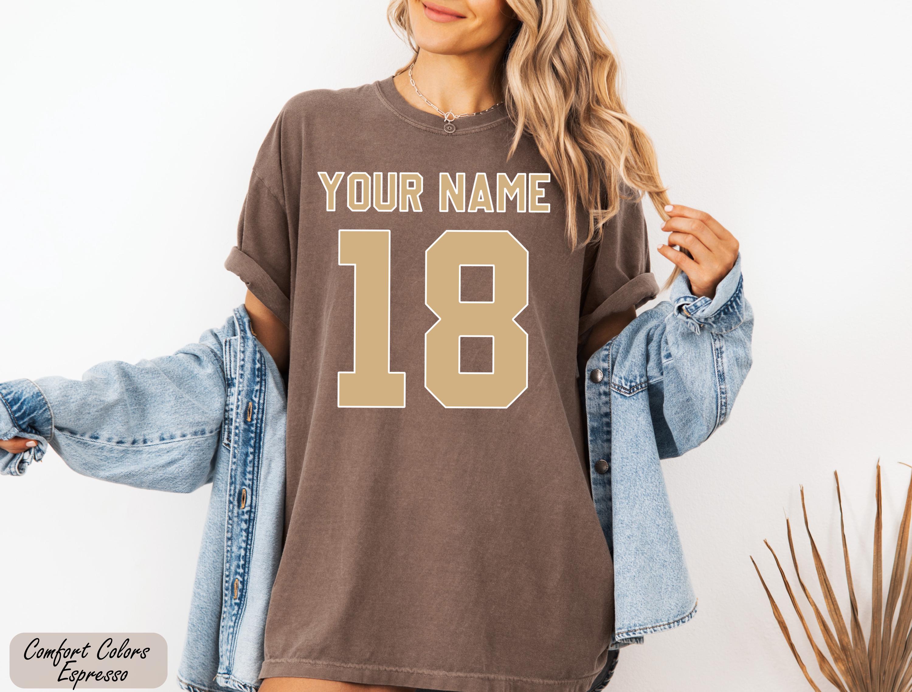 Comfort Colors® Custom Name and Number T-Shirt, Custom Your Name Shirt, Custom Jersey Number Sleeve Tee, Custom Sport Gift, Customized Tee