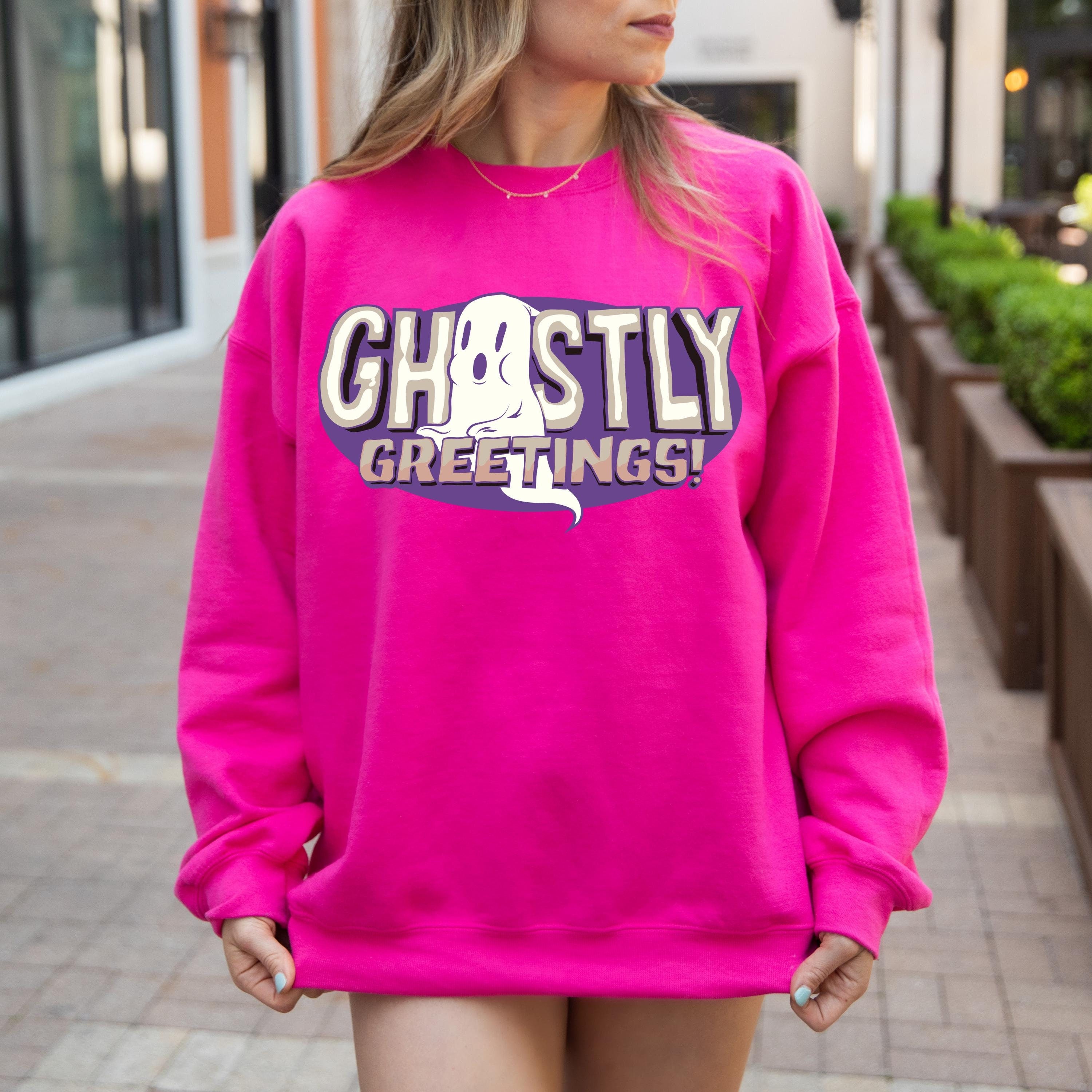 Ghostly greetings ghost halloween sweatshirt, Spooky Sweatshirt, ghost Halloween Sweatshirt, boo sweatshirt, Fall season sweatshirt