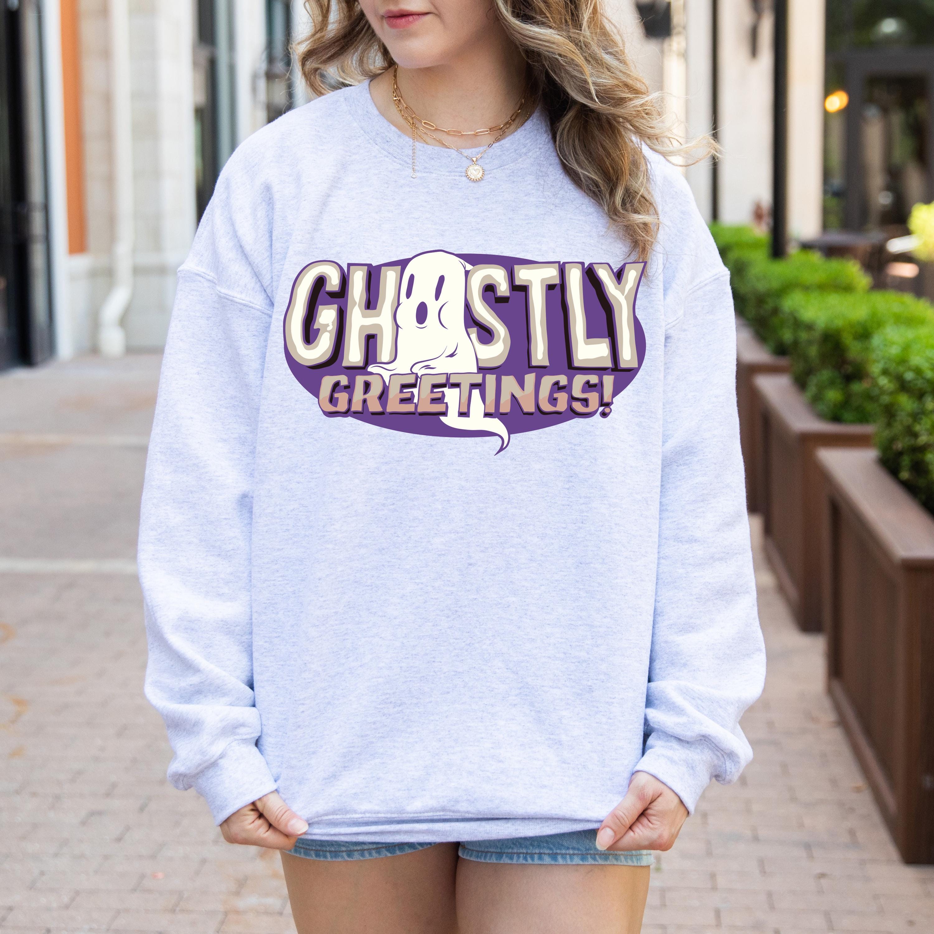 Ghostly greetings ghost halloween sweatshirt, Spooky Sweatshirt, ghost Halloween Sweatshirt, boo sweatshirt, Fall season sweatshirt
