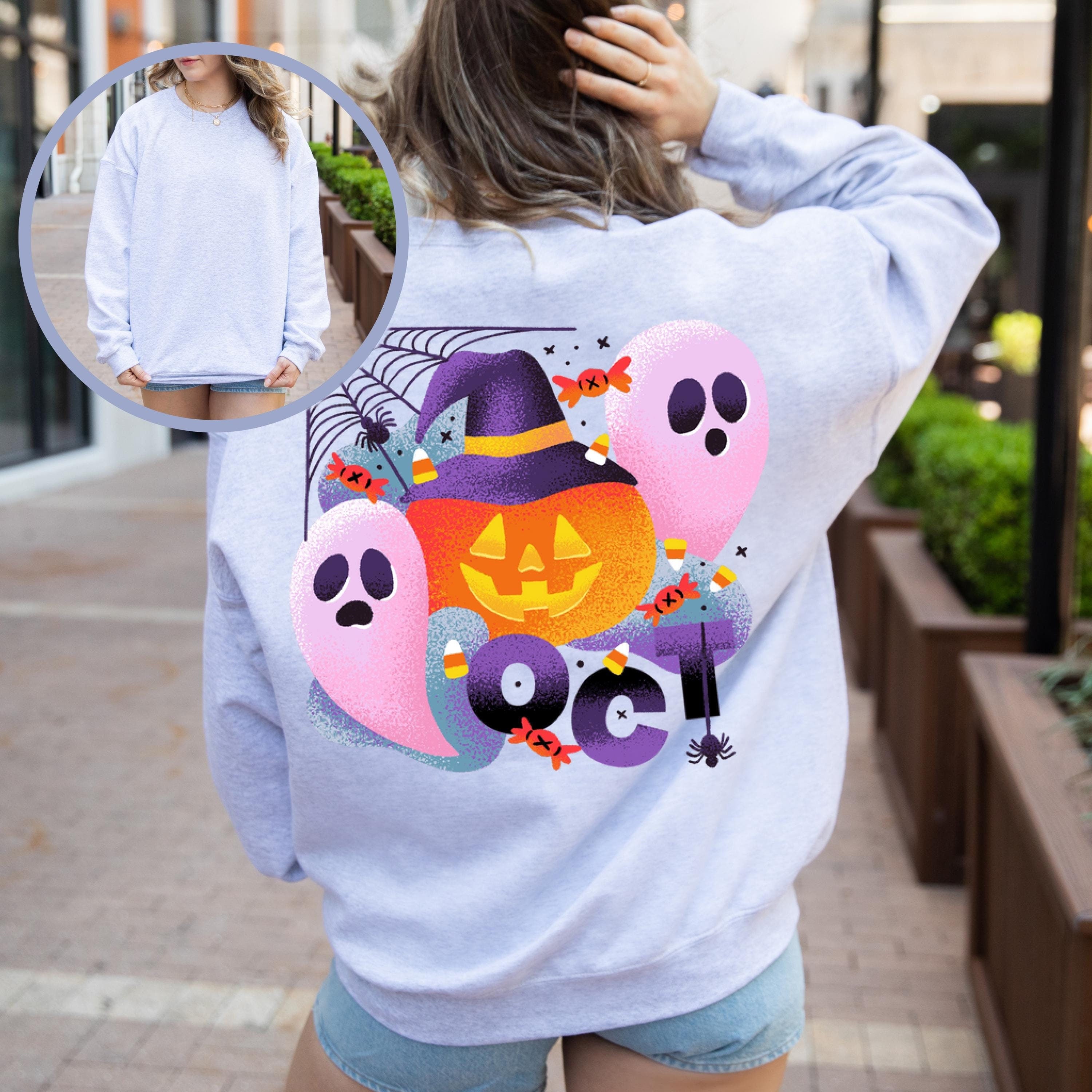 October pumpkin ghost halloween sweatshirt, Spooky Sweatshirt, ghost Halloween Sweatshirt, pumpkin sweatshirt, Fall sweatshirt