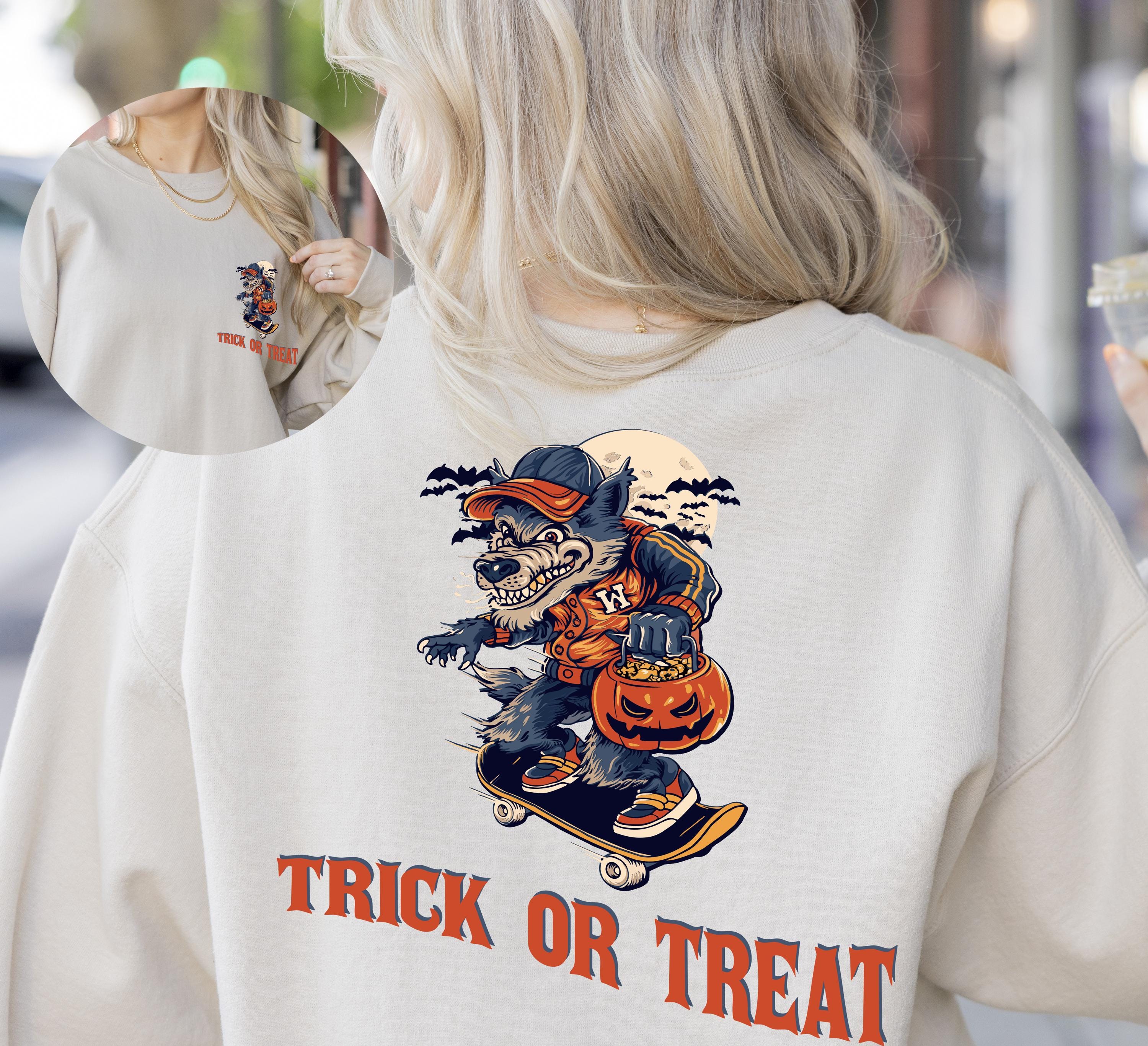 Trick or treat spooky wolf halloween sweatshirt, Spooky Sweatshirt, trick or treat Halloween Sweatshirt, wolf sweatshirt, Fall sweatshirt