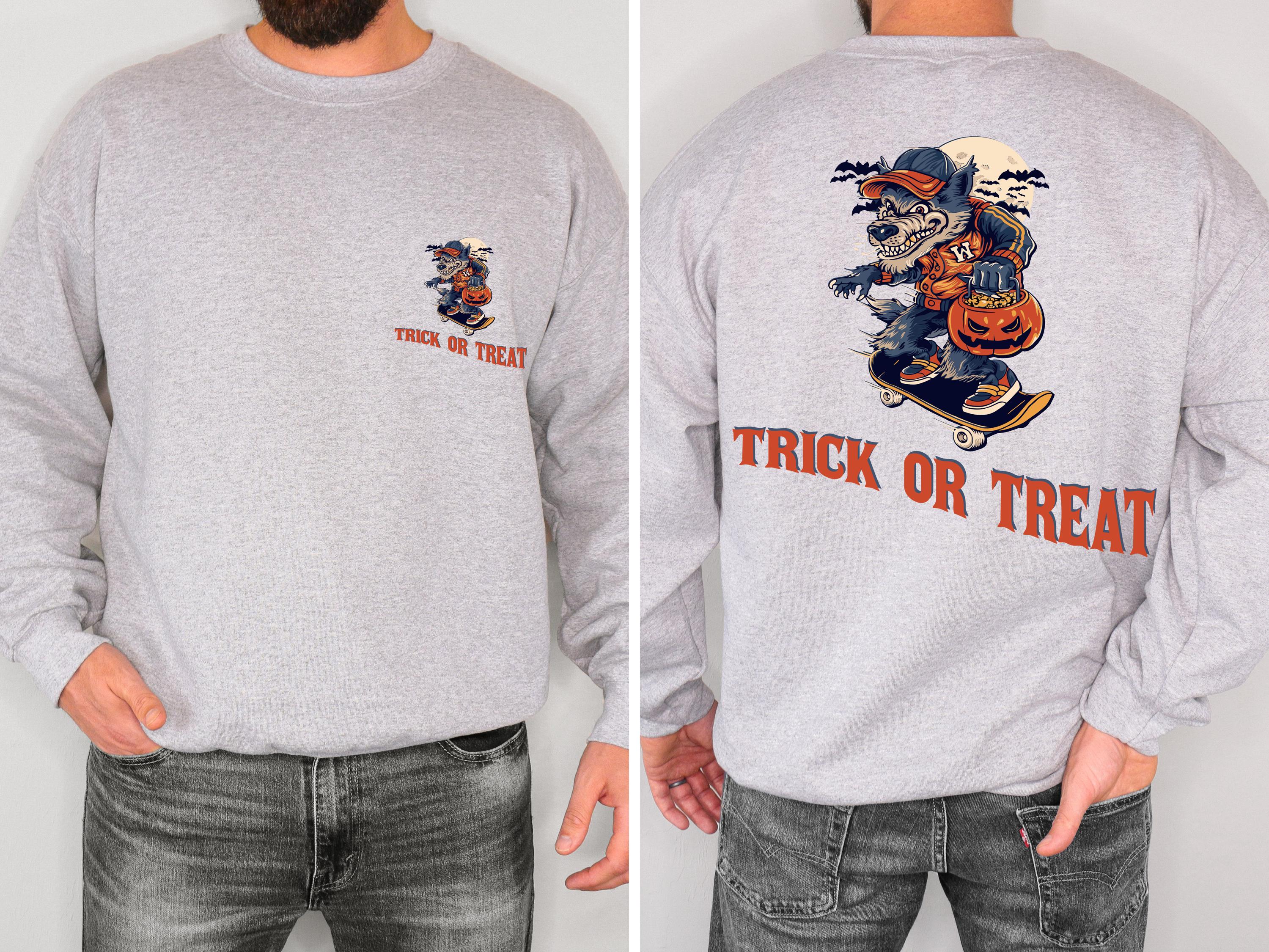 Trick or treat spooky wolf halloween sweatshirt, Spooky Sweatshirt, trick or treat Halloween Sweatshirt, wolf sweatshirt, Fall sweatshirt
