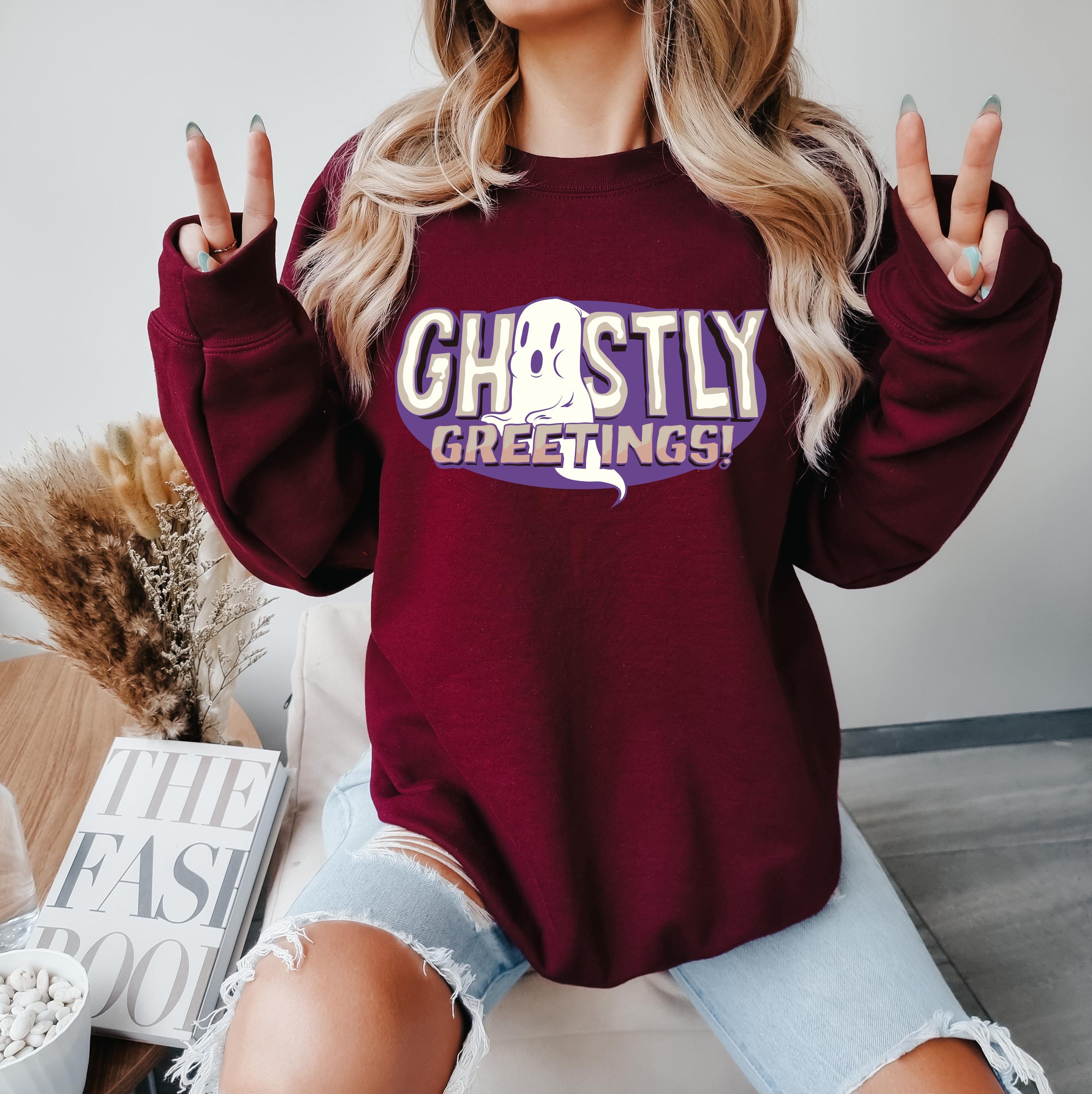 Ghostly greetings ghost halloween sweatshirt, Spooky Sweatshirt, ghost Halloween Sweatshirt, boo sweatshirt, Fall season sweatshirt