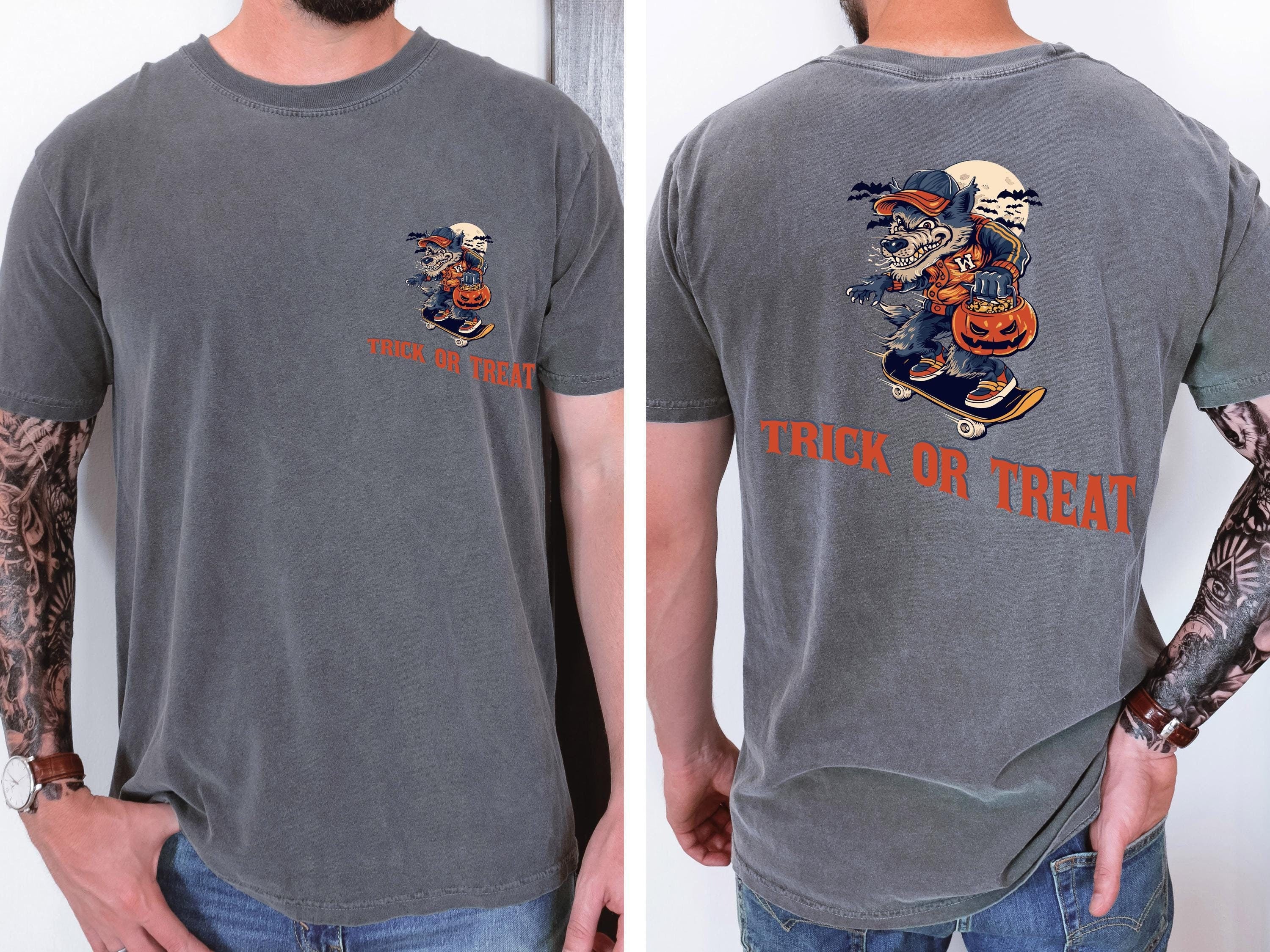 Trick or treat spooky wolf shirt , Fall Shirt, Halloween Spooky Season Shirt, Halloween Gift, Halloween unisex Shirt, comfort colors