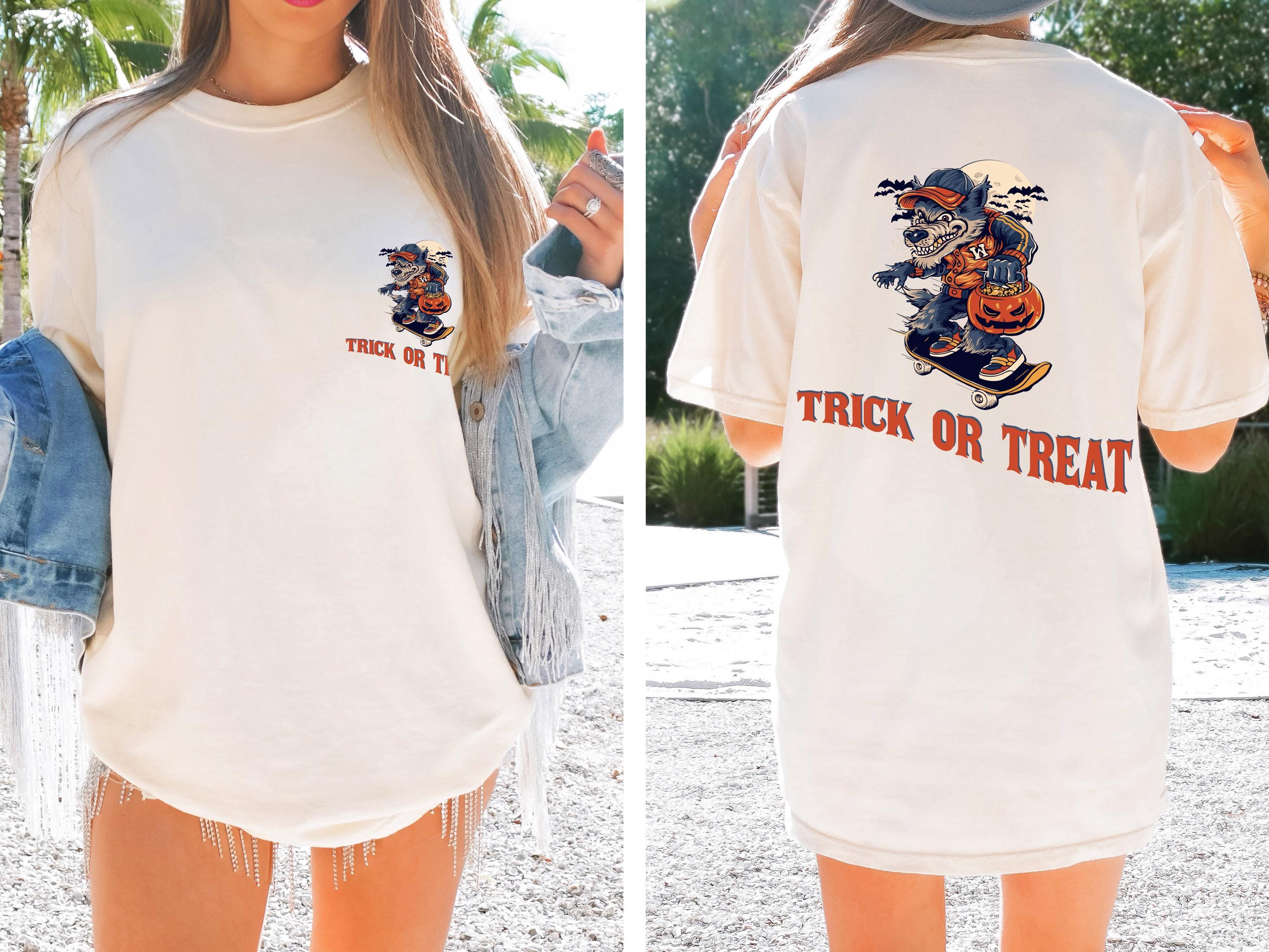 Trick or treat spooky wolf shirt , Fall Shirt, Halloween Spooky Season Shirt, Halloween Gift, Halloween unisex Shirt, comfort colors