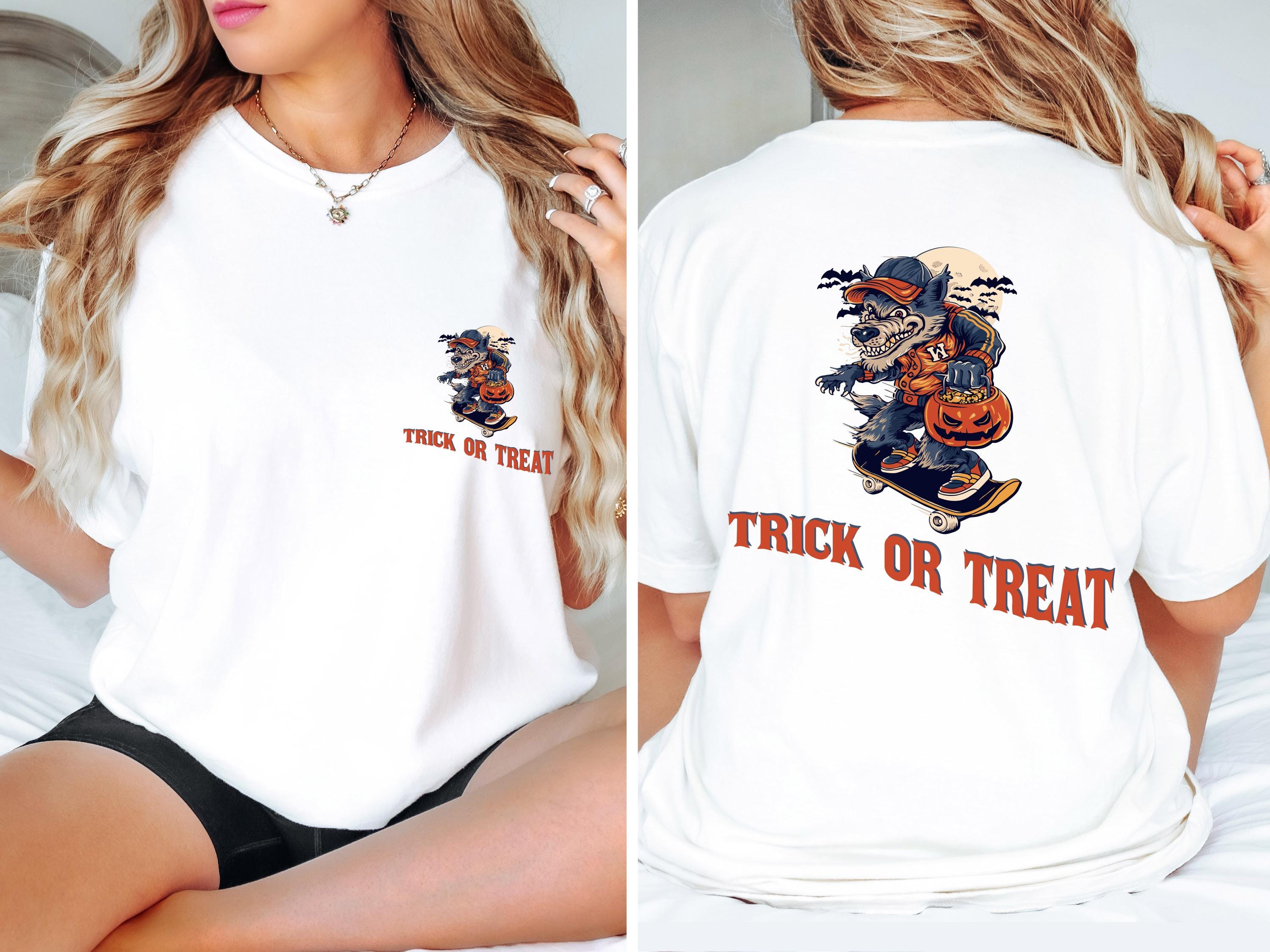 Trick or treat spooky wolf shirt , Fall Shirt, Halloween Spooky Season Shirt, Halloween Gift, Halloween unisex Shirt, comfort colors
