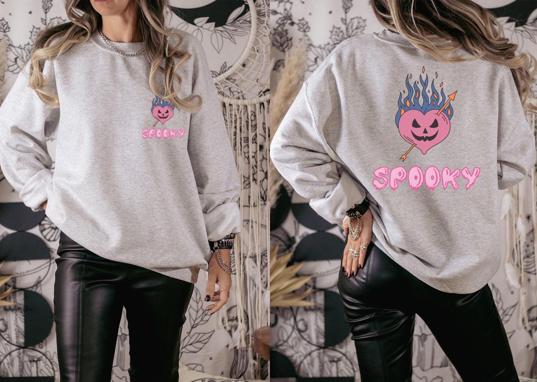 Spooky halloween heart back and front sweatshirt, Spooky Sweatshirt, cute Halloween Sweatshirt, Fall season sweatshirt, Halloween sweatshirt