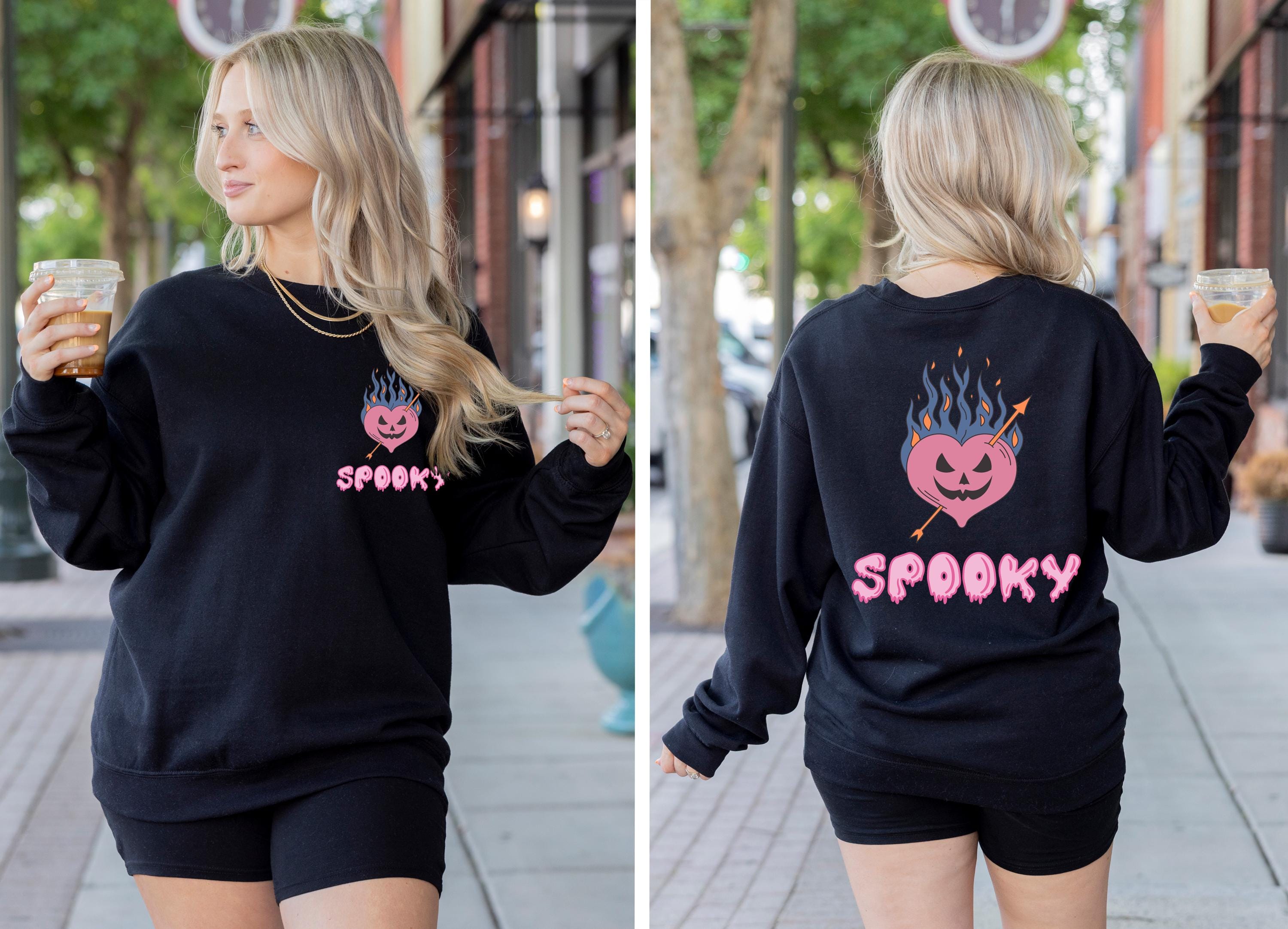 Spooky halloween heart back and front sweatshirt, Spooky Sweatshirt, cute Halloween Sweatshirt, Fall season sweatshirt, Halloween sweatshirt