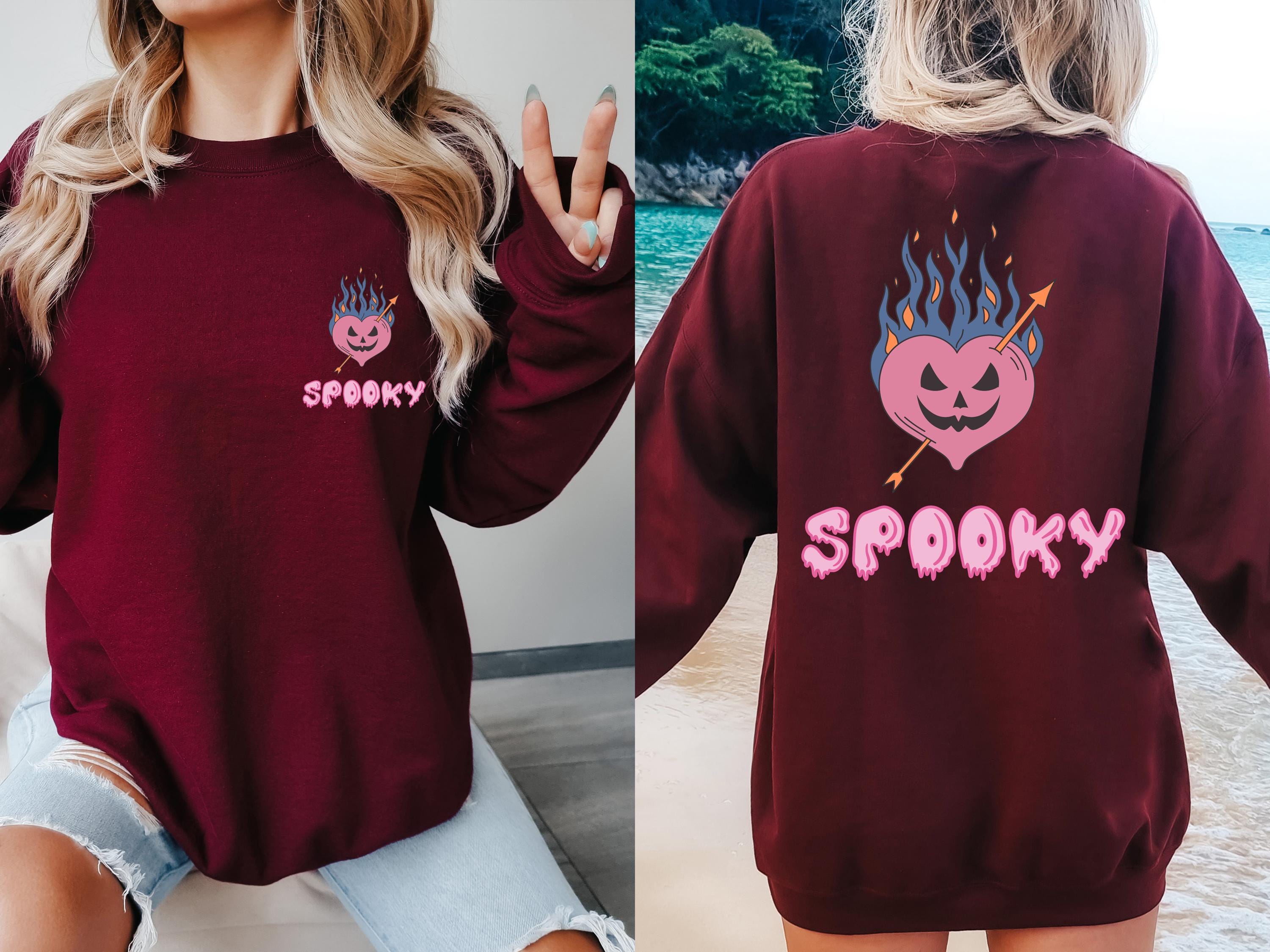 Spooky halloween heart back and front sweatshirt, Spooky Sweatshirt, cute Halloween Sweatshirt, Fall season sweatshirt, Halloween sweatshirt