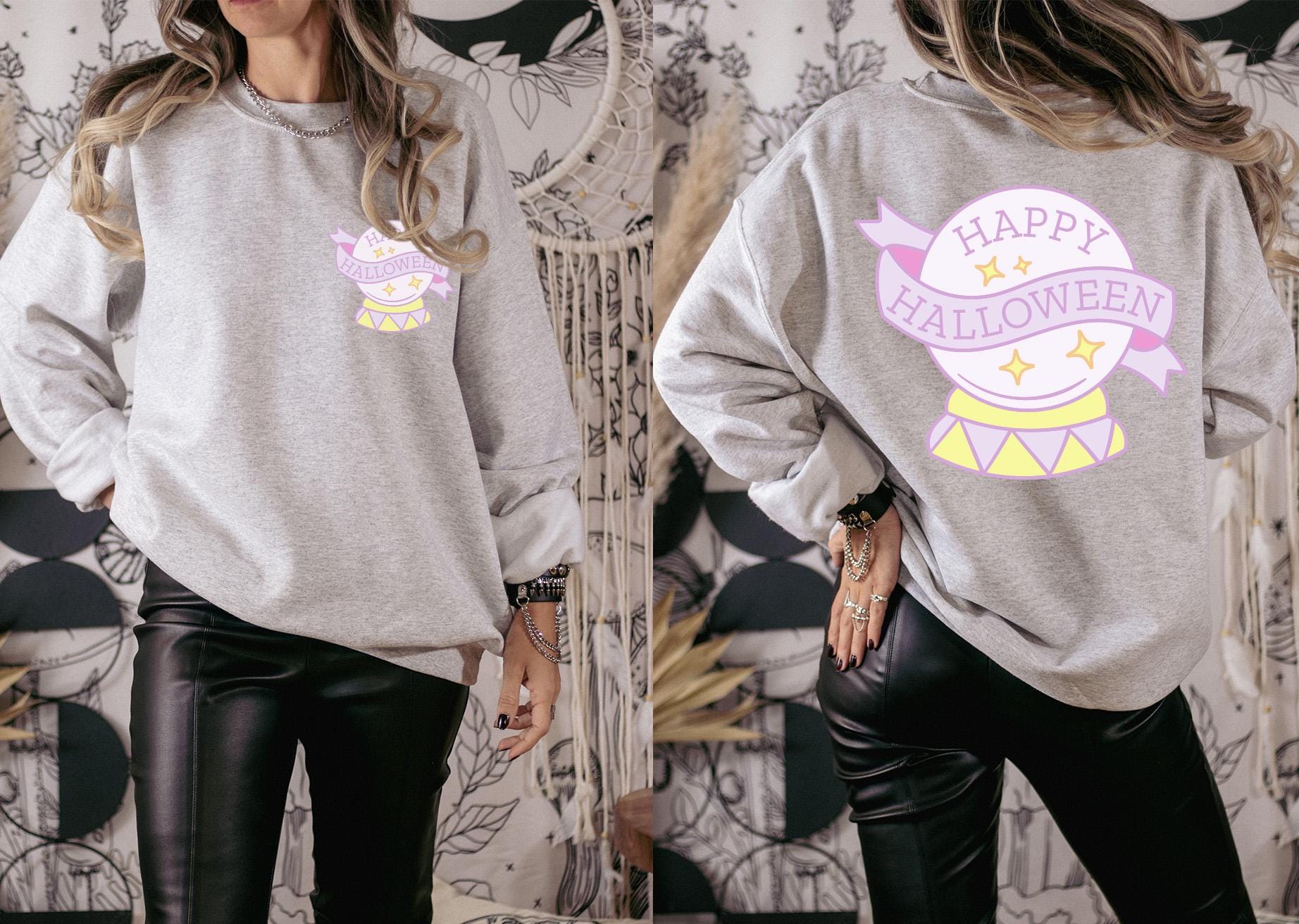 Happy Halloween witch magic ball sweatshirt, Spooky Sweatshirt, cute Halloween Sweatshirt, Back and front sweatshirt, Fall season sweatshirt