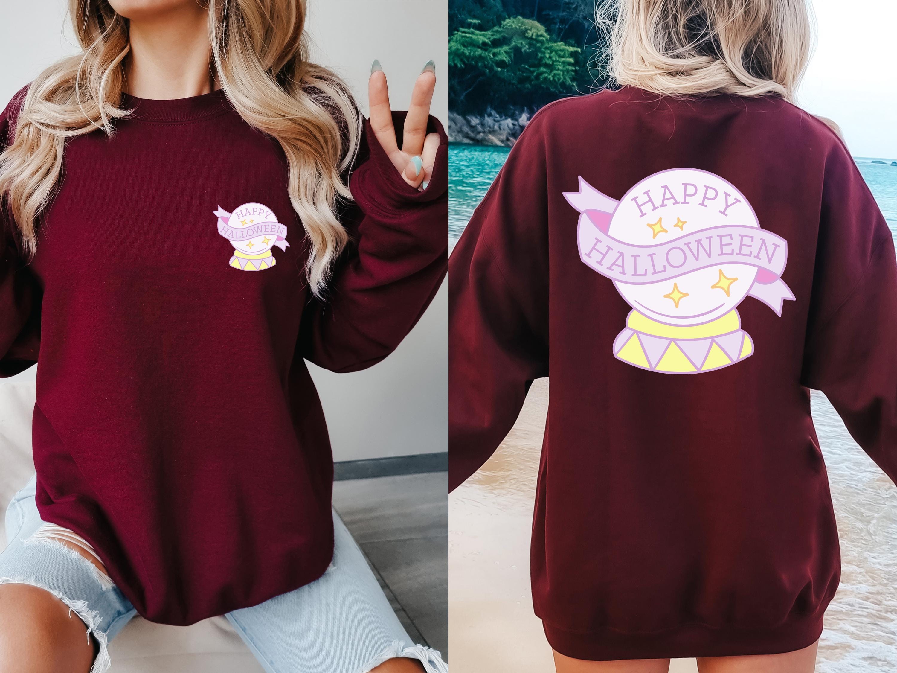 Happy Halloween witch magic ball sweatshirt, Spooky Sweatshirt, cute Halloween Sweatshirt, Back and front sweatshirt, Fall season sweatshirt