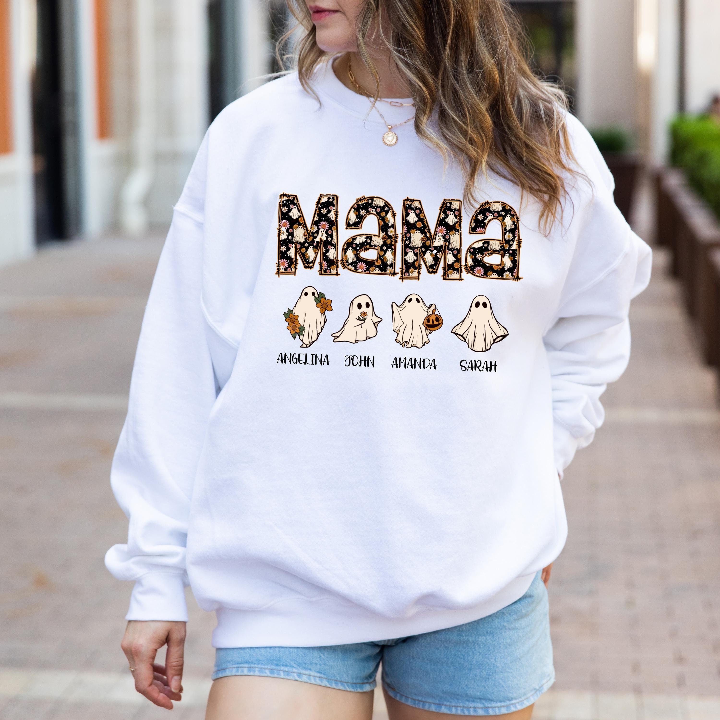 Custom Halloween Ghost Mama Sweatshirt, Spooky Mama Sweatshirt, Ghost Mama Sweatshirt, Personalized Halloween Sweatshirt, Gift for Mom