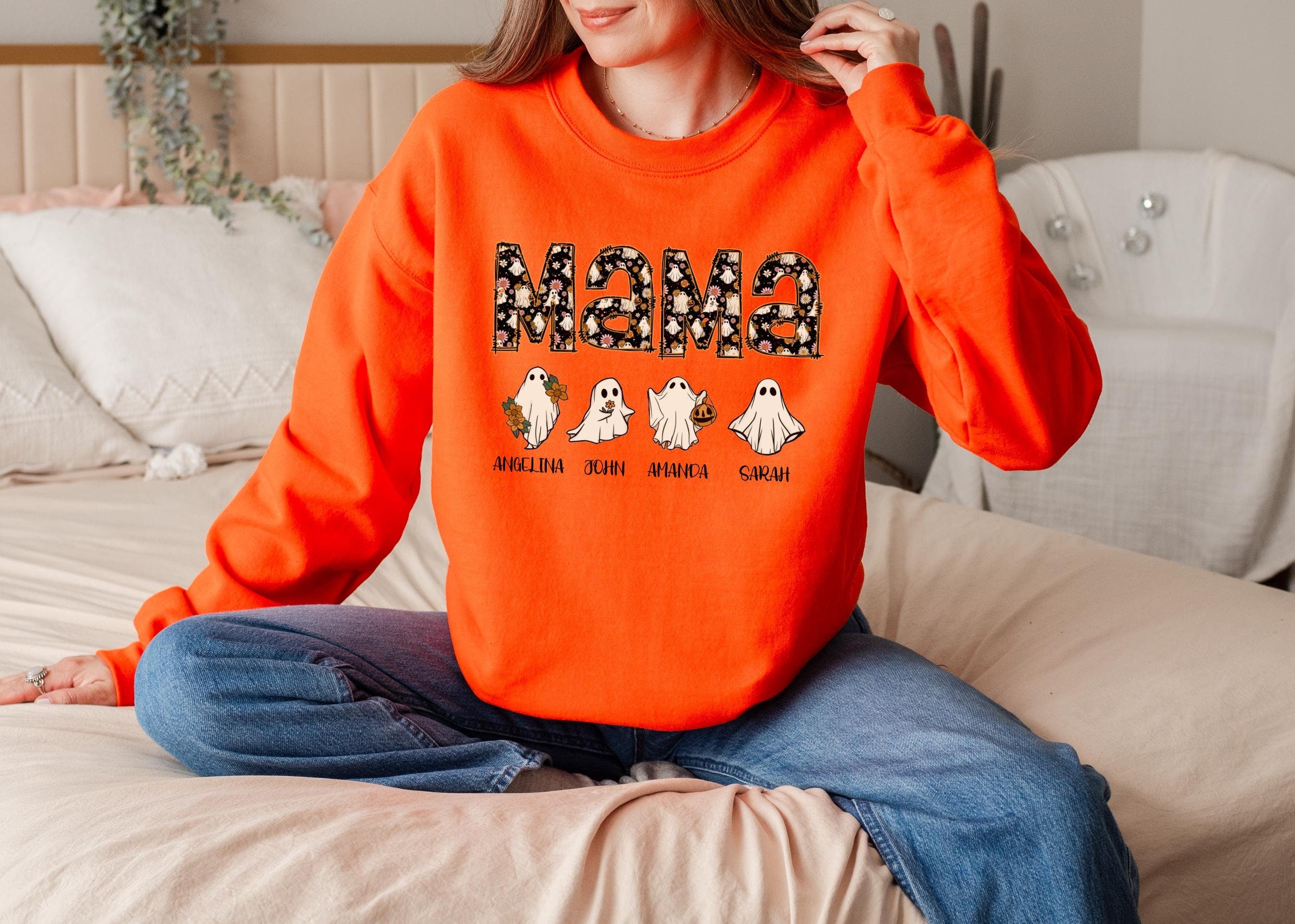 Custom Halloween Ghost Mama Sweatshirt, Spooky Mama Sweatshirt, Ghost Mama Sweatshirt, Personalized Halloween Sweatshirt, Gift for Mom