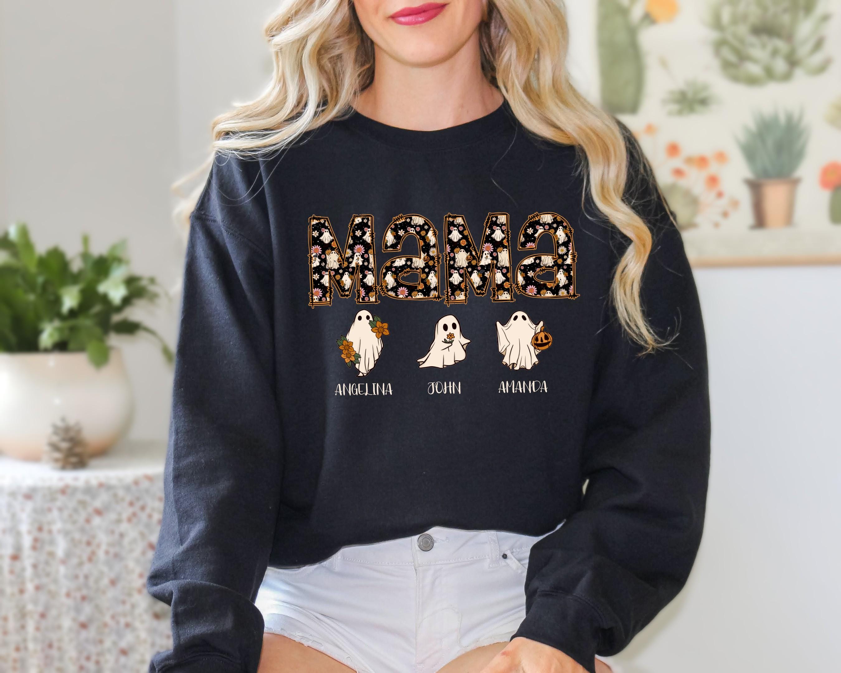 Custom Halloween Ghost Mama Sweatshirt, Spooky Mama Sweatshirt, Ghost Mama Sweatshirt, Personalized Halloween Sweatshirt, Gift for Mom