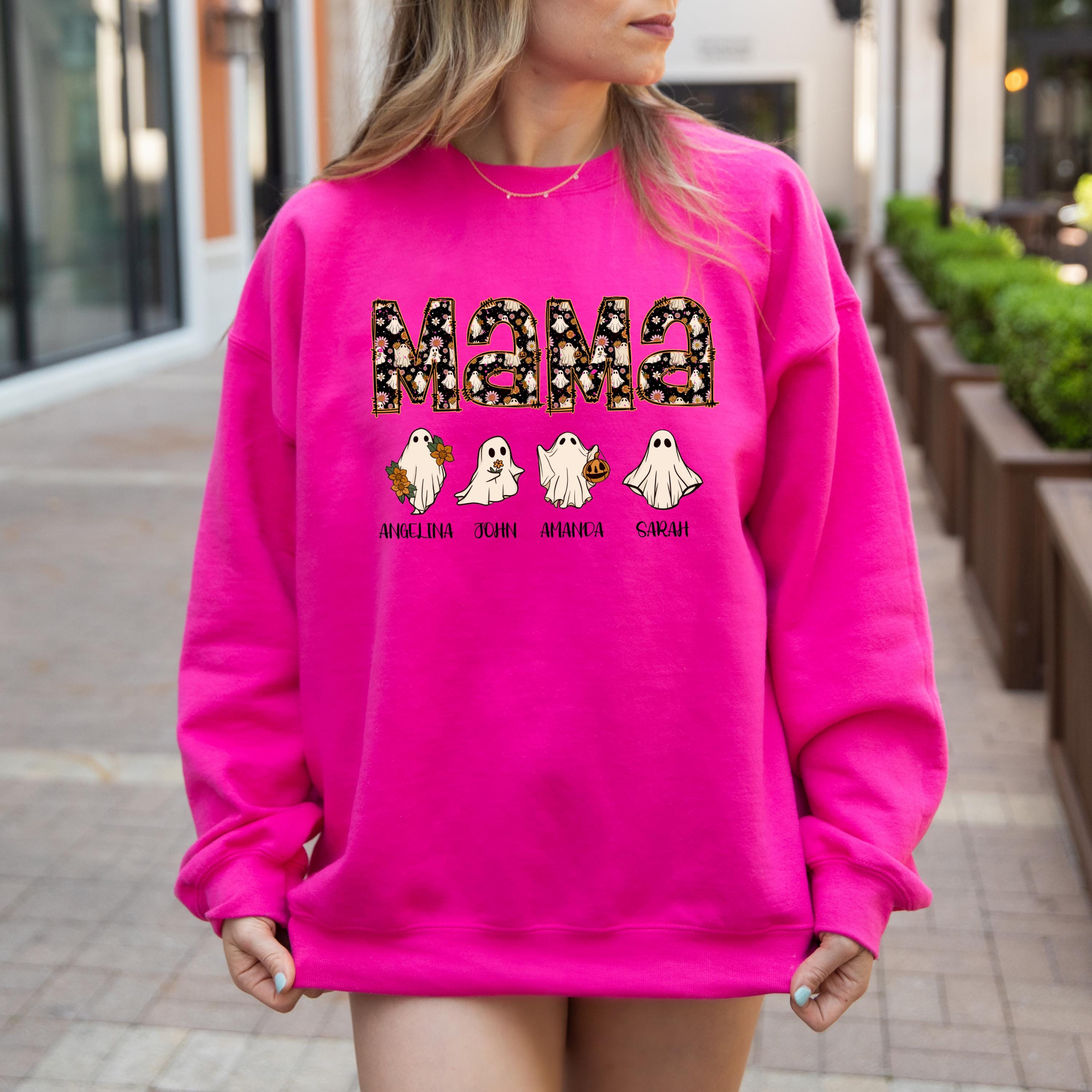 Custom Halloween Ghost Mama Sweatshirt, Spooky Mama Sweatshirt, Ghost Mama Sweatshirt, Personalized Halloween Sweatshirt, Gift for Mom