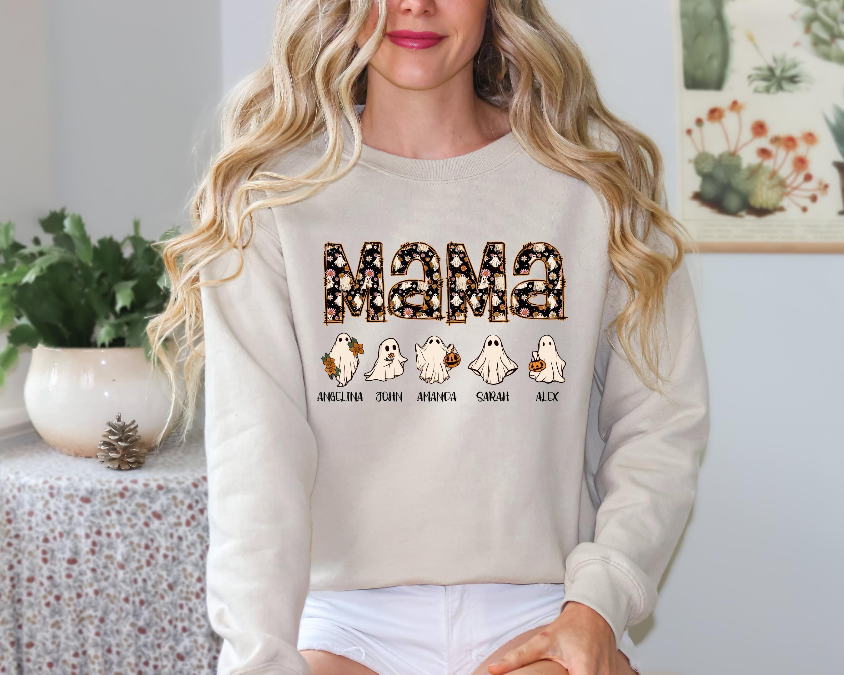 Custom Halloween Ghost Mama Sweatshirt, Spooky Mama Sweatshirt, Ghost Mama Sweatshirt, Personalized Halloween Sweatshirt, Gift for Mom
