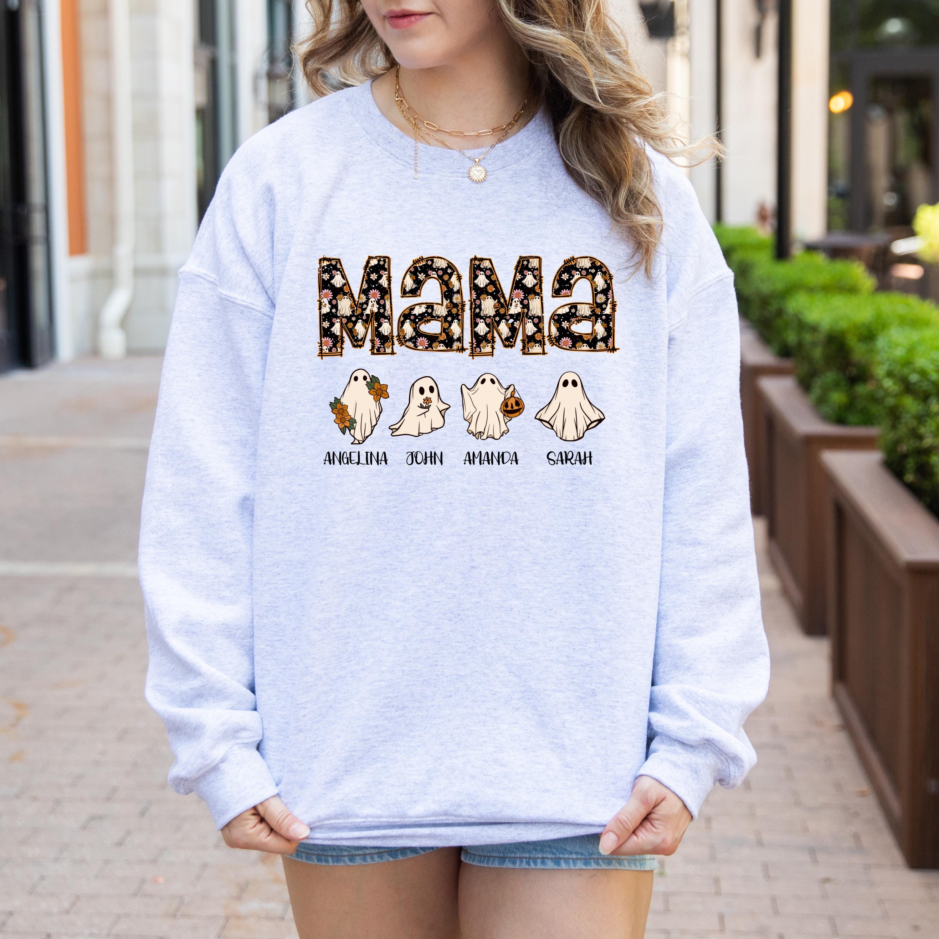 Custom Halloween Ghost Mama Sweatshirt, Spooky Mama Sweatshirt, Ghost Mama Sweatshirt, Personalized Halloween Sweatshirt, Gift for Mom