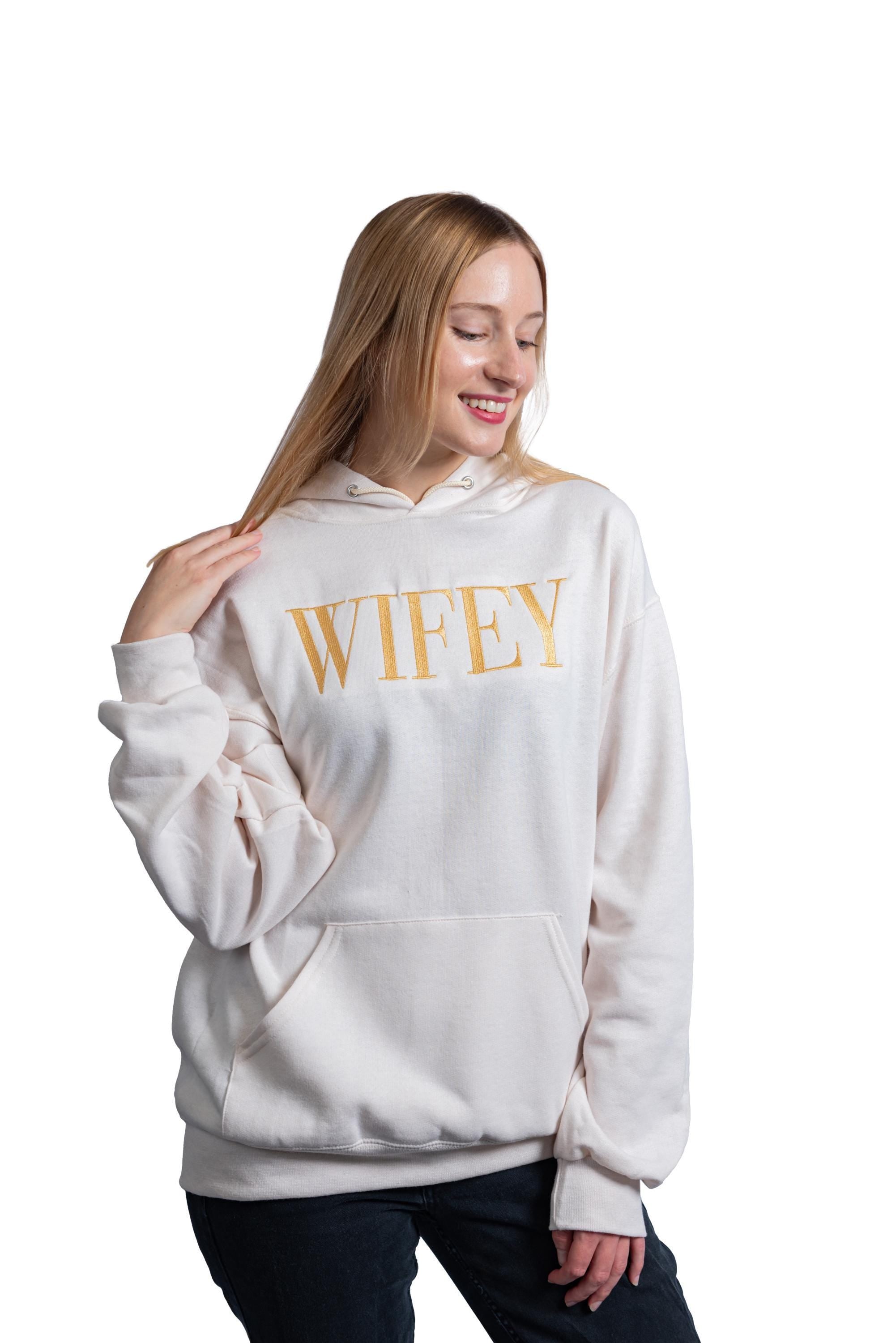 Embroidered Wifey Hoodie, Anniversary Gift, Valentine Hoodie, Bridal Shower Embroidered Hoodie Gift, Embroidered Wifey Crewneck, Bride Gift