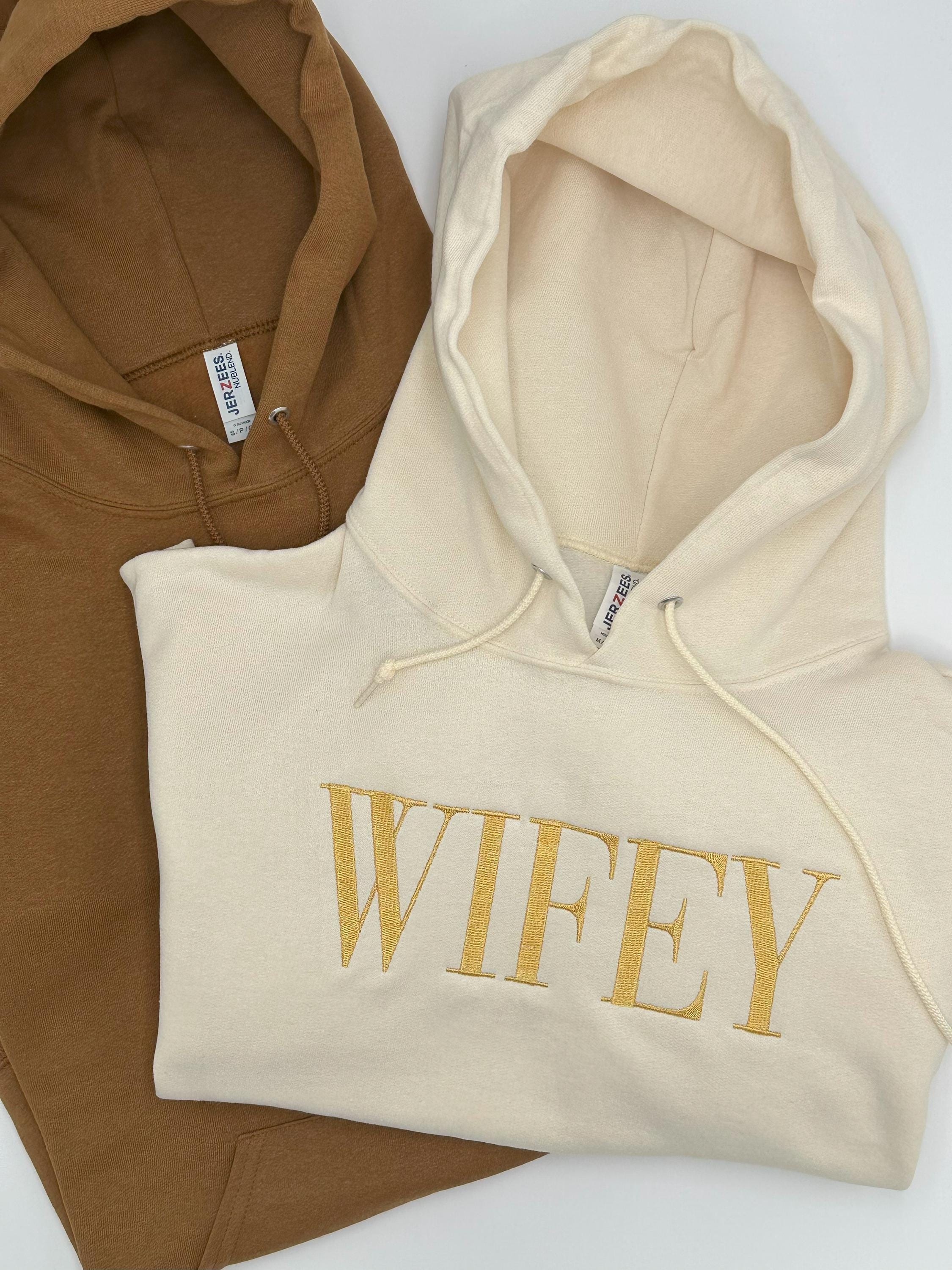 Embroidered Wifey Hoodie, Anniversary Gift, Valentine Hoodie, Bridal Shower Embroidered Hoodie Gift, Embroidered Wifey Crewneck, Bride Gift