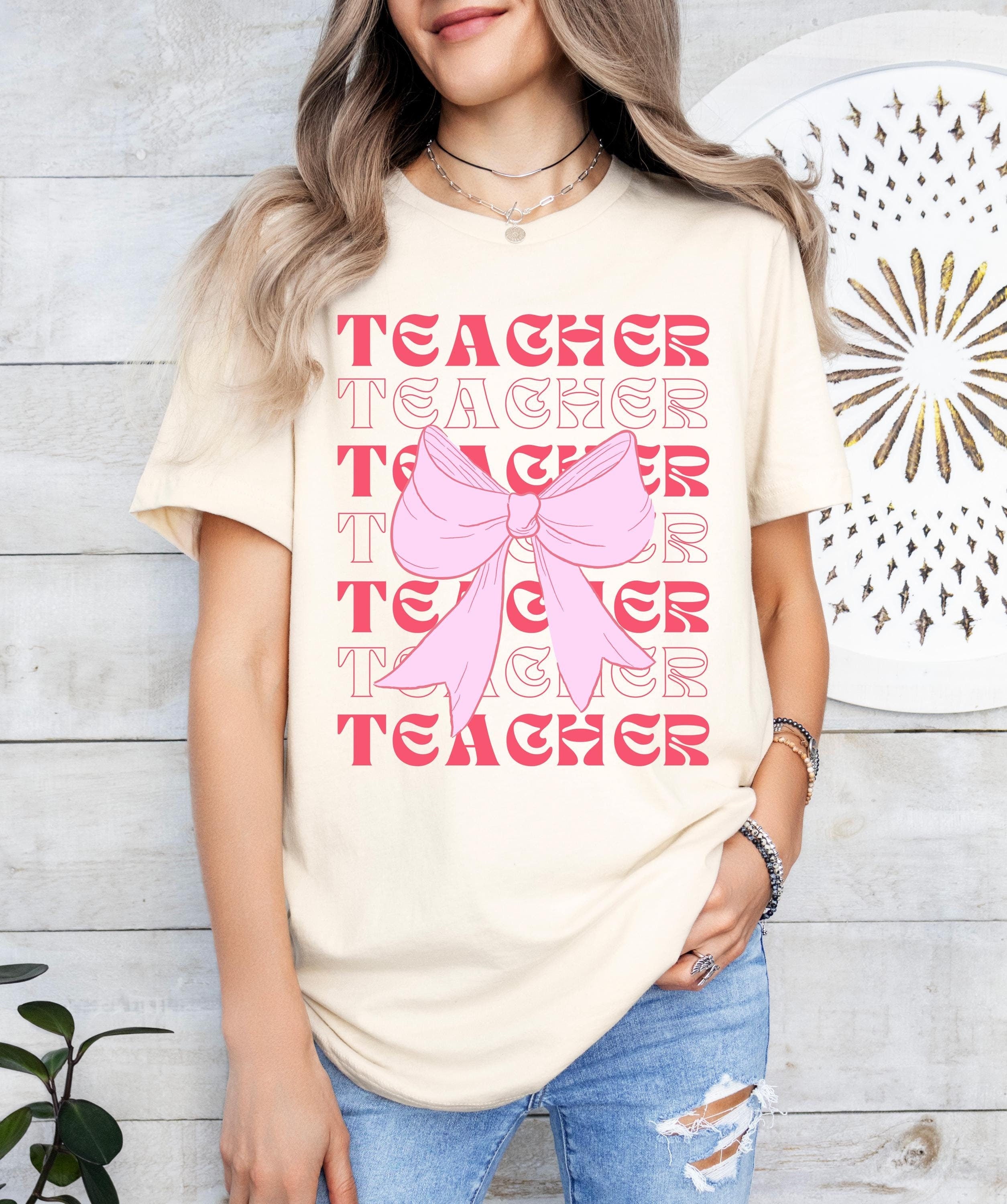 Teacher Coquette Bow Shirt, School Shirt, Cute School Tee, School Vibe Shirt, Neon Teacher Gift, Pink Coquette Shirt