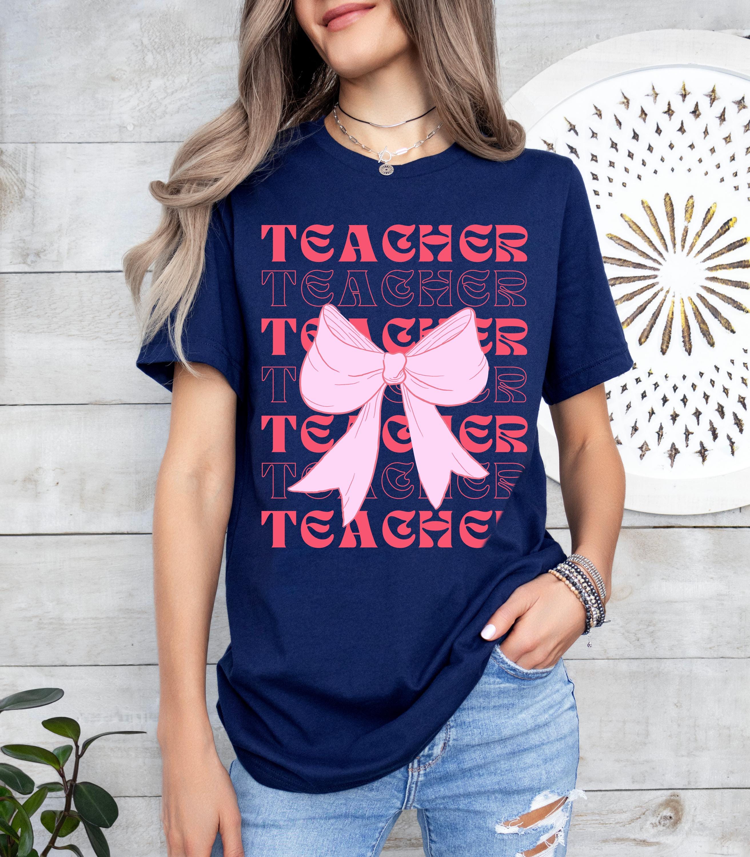 Teacher Coquette Bow Shirt, School Shirt, Cute School Tee, School Vibe Shirt, Neon Teacher Gift, Pink Coquette Shirt