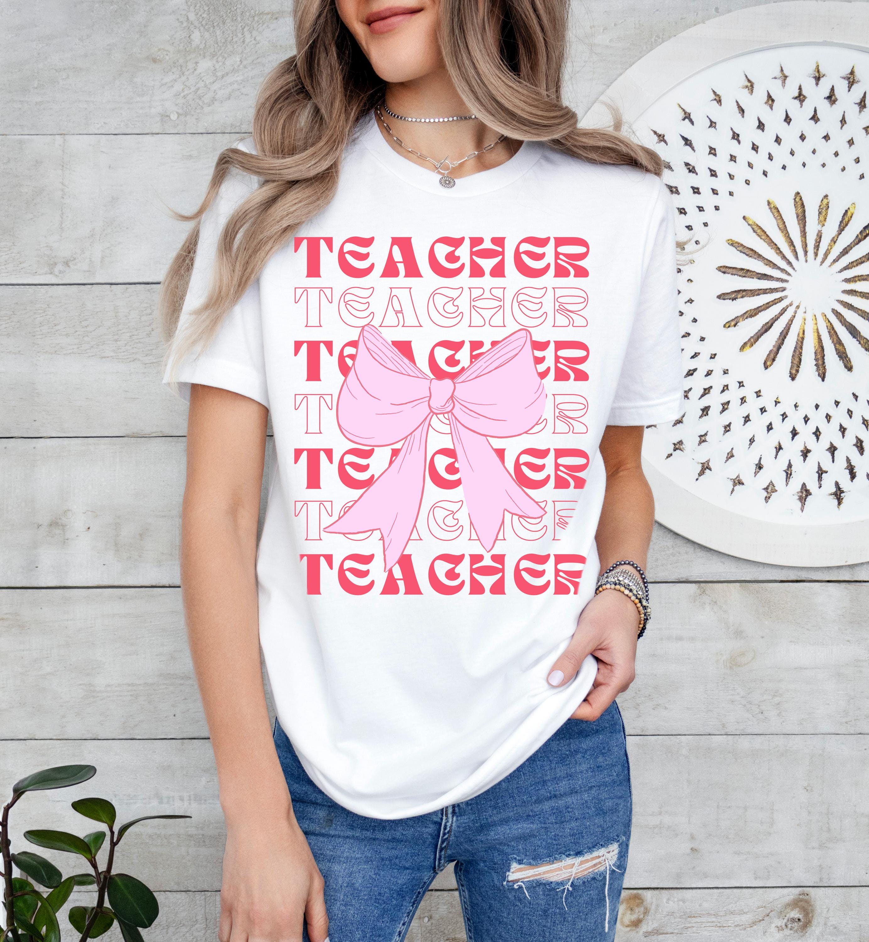 Teacher Coquette Bow Shirt, School Shirt, Cute School Tee, School Vibe Shirt, Neon Teacher Gift, Pink Coquette Shirt