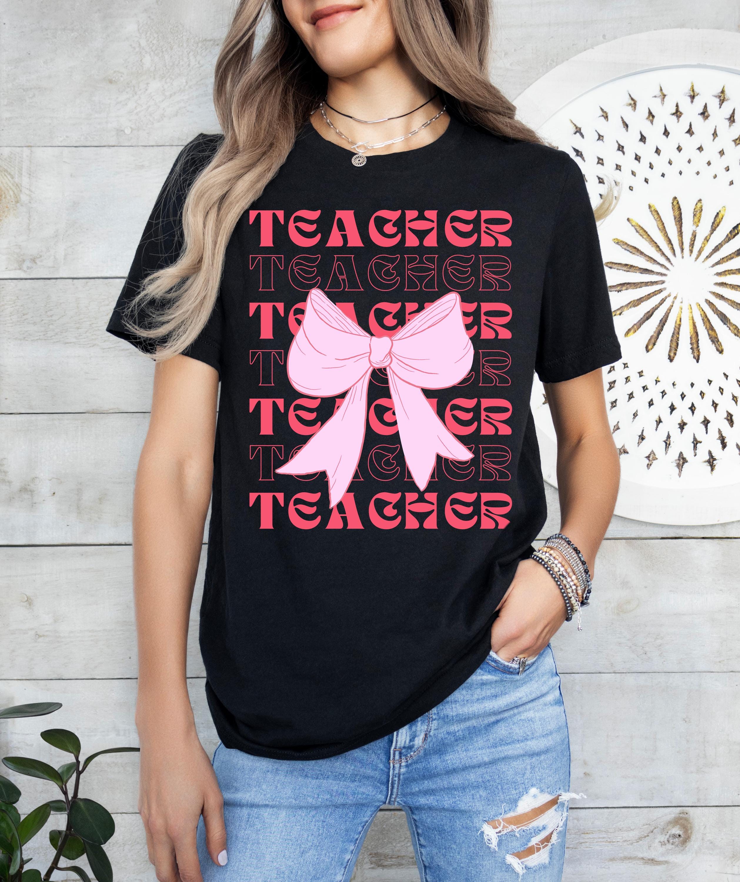 Teacher Coquette Bow Shirt, School Shirt, Cute School Tee, School Vibe Shirt, Neon Teacher Gift, Pink Coquette Shirt