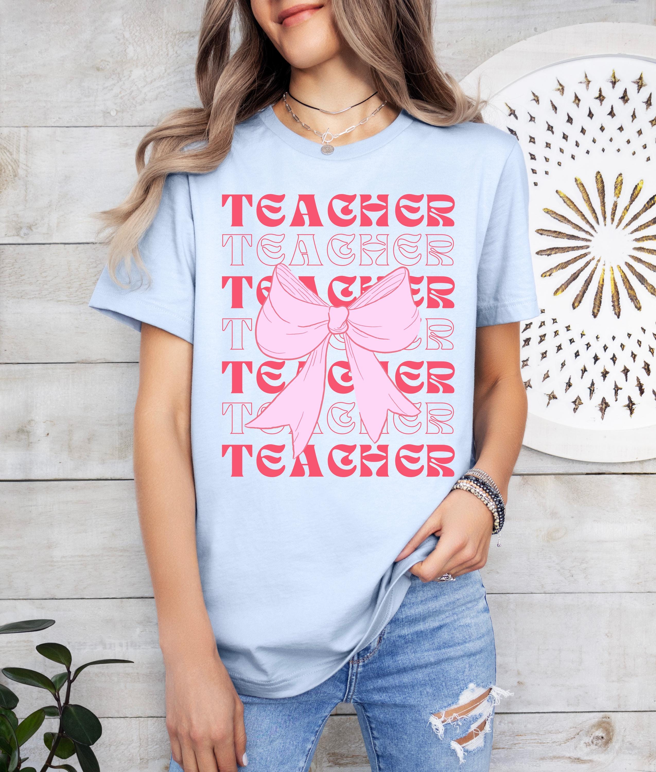 Teacher Coquette Bow Shirt, School Shirt, Cute School Tee, School Vibe Shirt, Neon Teacher Gift, Pink Coquette Shirt