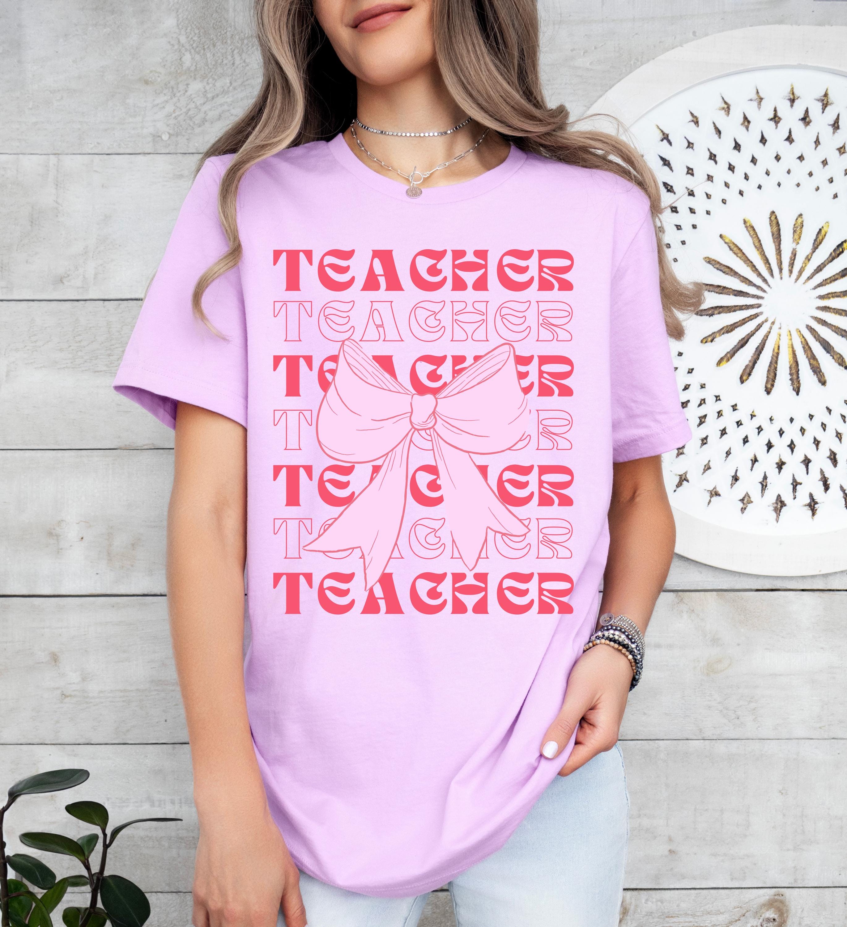 Teacher Coquette Bow Shirt, School Shirt, Cute School Tee, School Vibe Shirt, Neon Teacher Gift, Pink Coquette Shirt