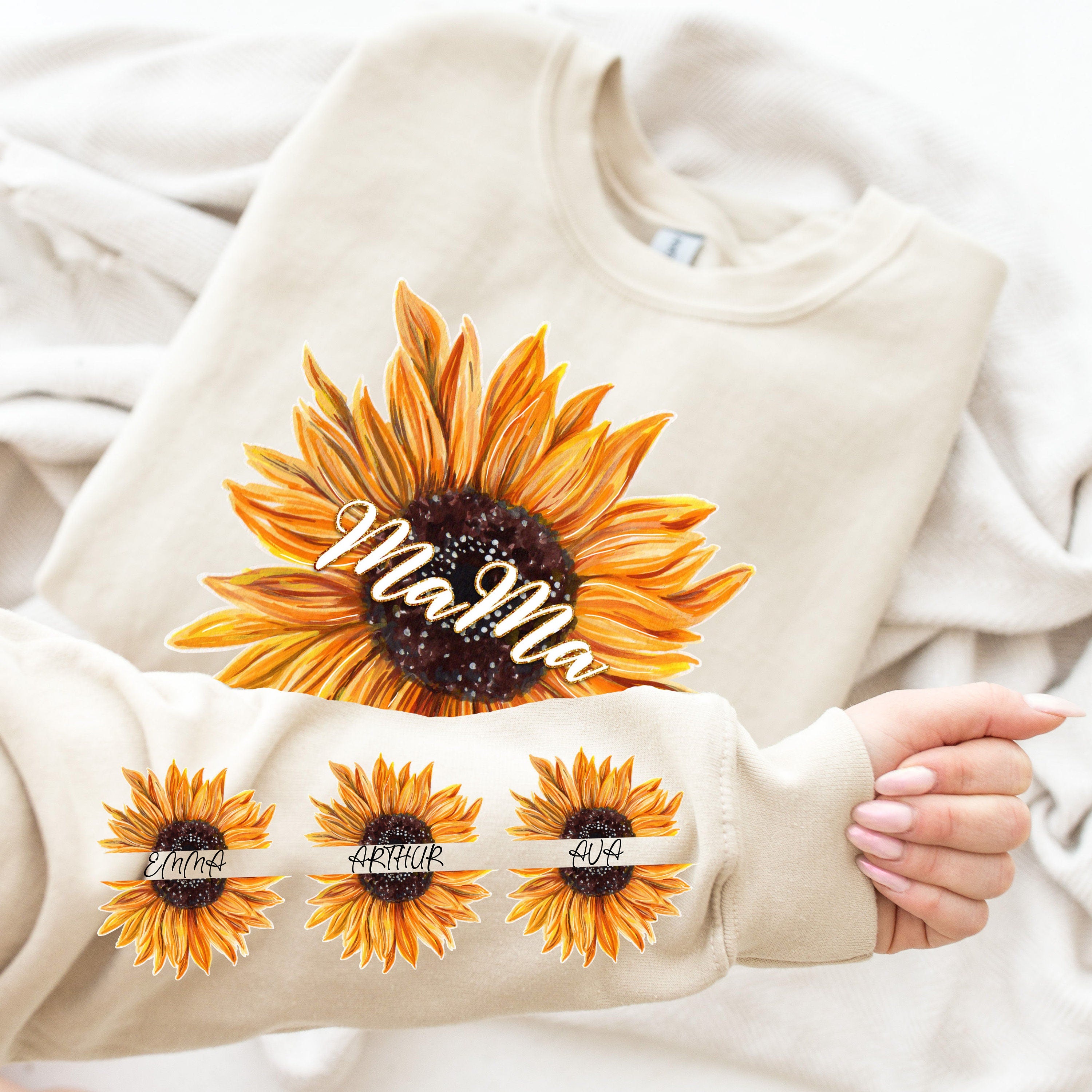 Custom Mama  Floral Sweatshirt, Custom Mama Crewneck With Kids Names, Flower On Sleever, Gift For New Mom, Mother's Day Gift