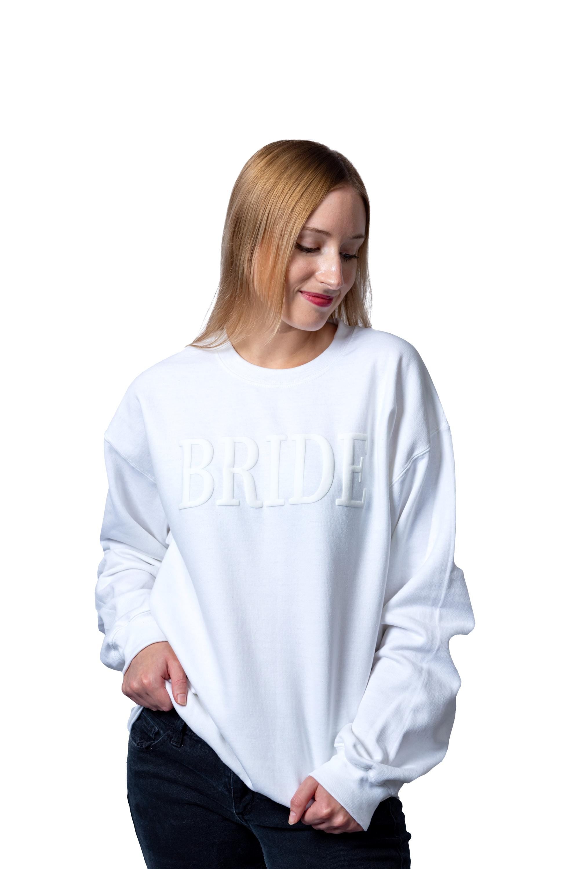 Embossed Bride Sweatshirt, Engagement Gift, Bridal Shower Gift, Wedding Gift, Puffy Bride Sweatshirt, Bride Gift, Honeymoon Sweatshirt