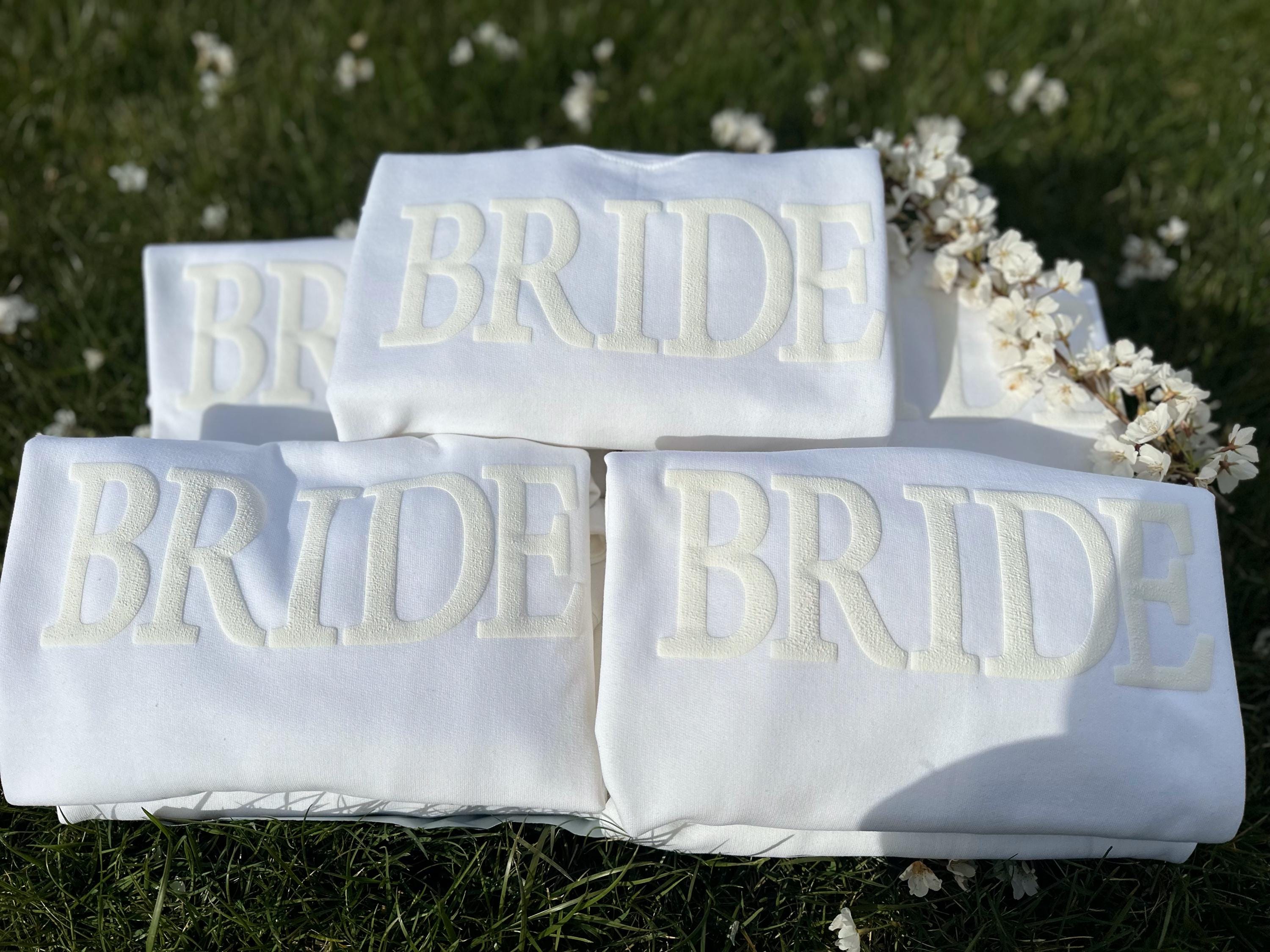 Embossed Bride Sweatshirt, Engagement Gift, Bridal Shower Gift, Wedding Gift, Puffy Bride Sweatshirt, Bride Gift, Honeymoon Sweatshirt