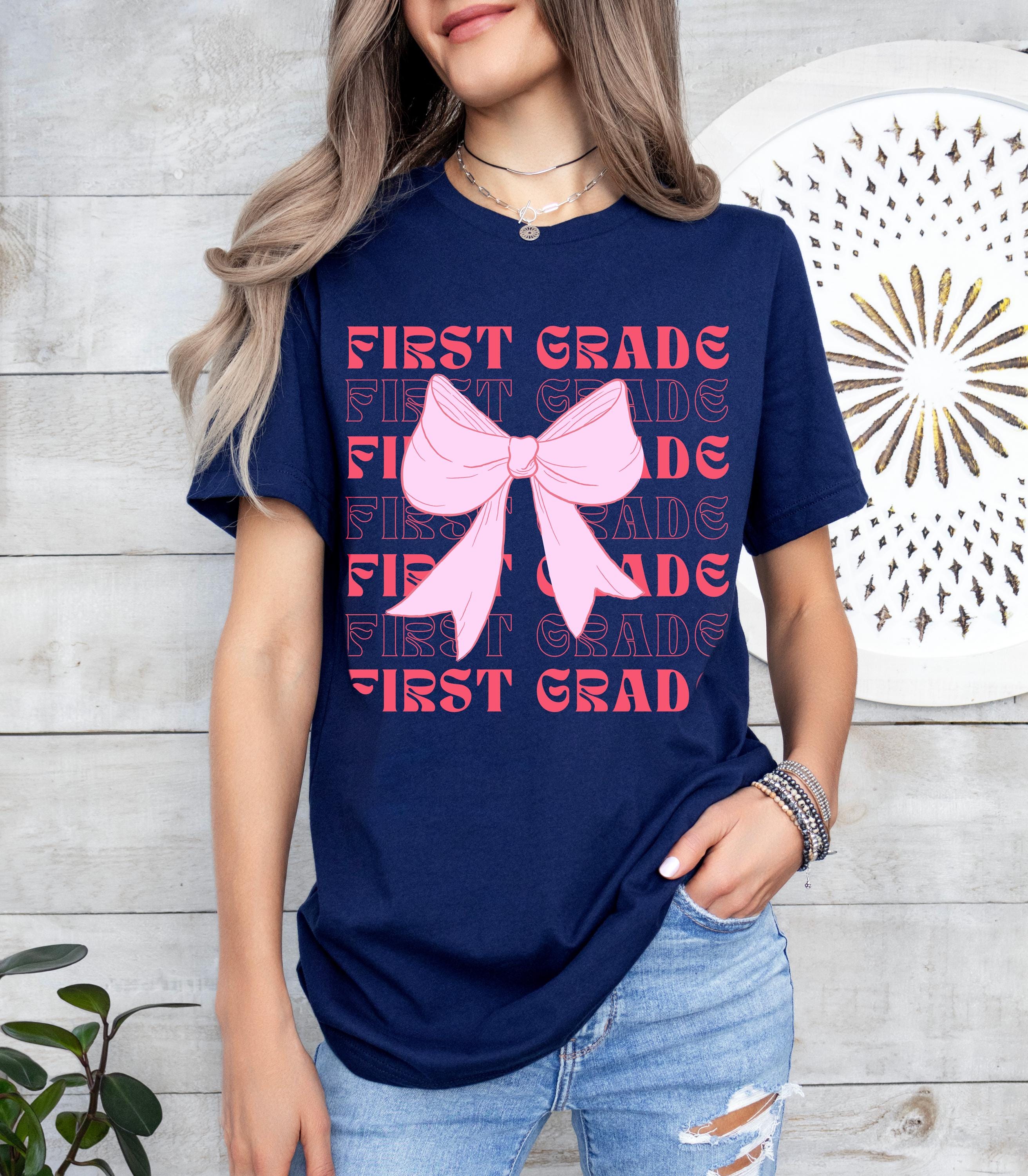 First grade girl coquette bow school tshirt, School Shirt, Cute First Day of School Tee, School Vibe Shirt, Back to school gift