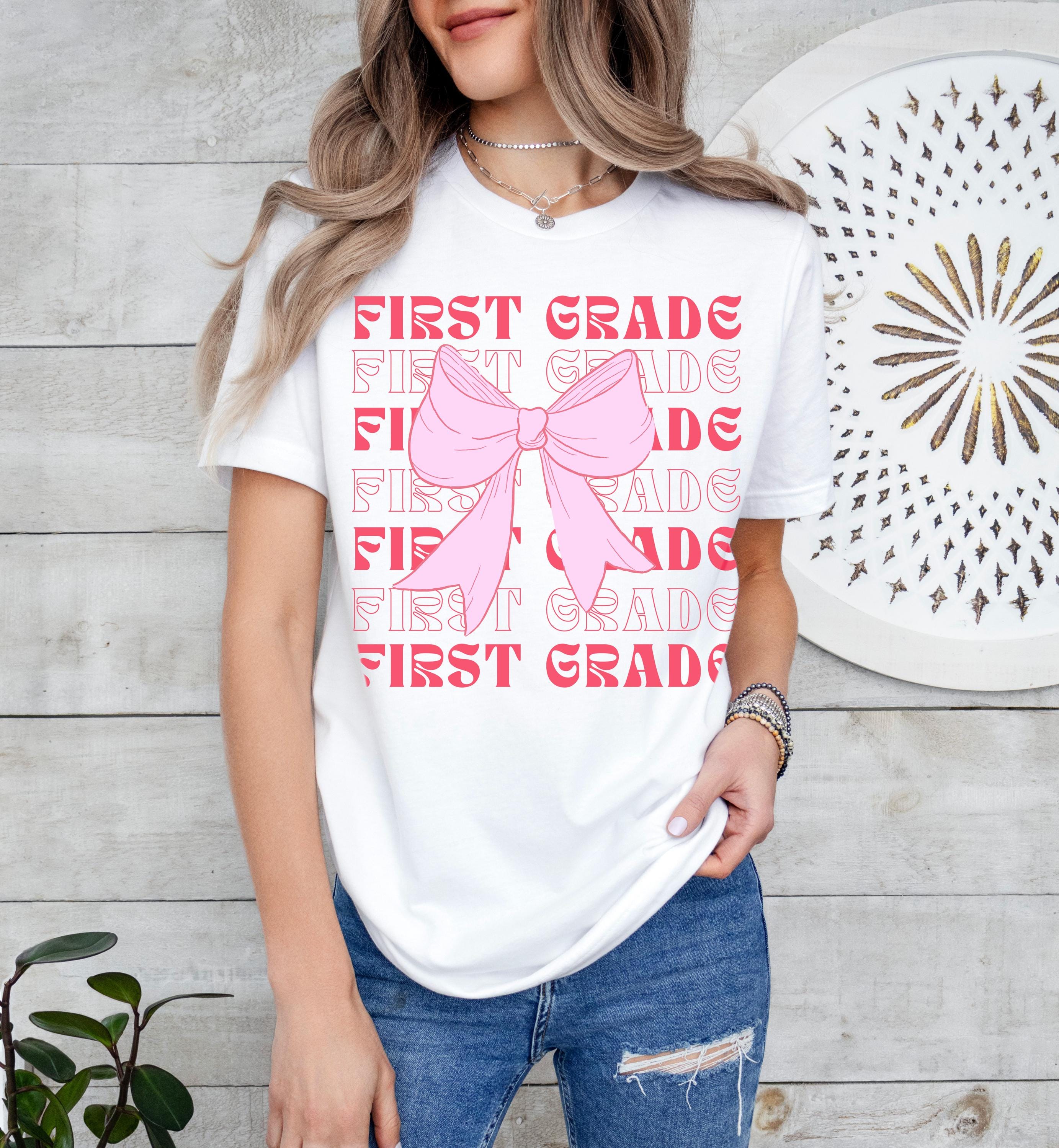 First grade girl coquette bow school tshirt, School Shirt, Cute First Day of School Tee, School Vibe Shirt, Back to school gift